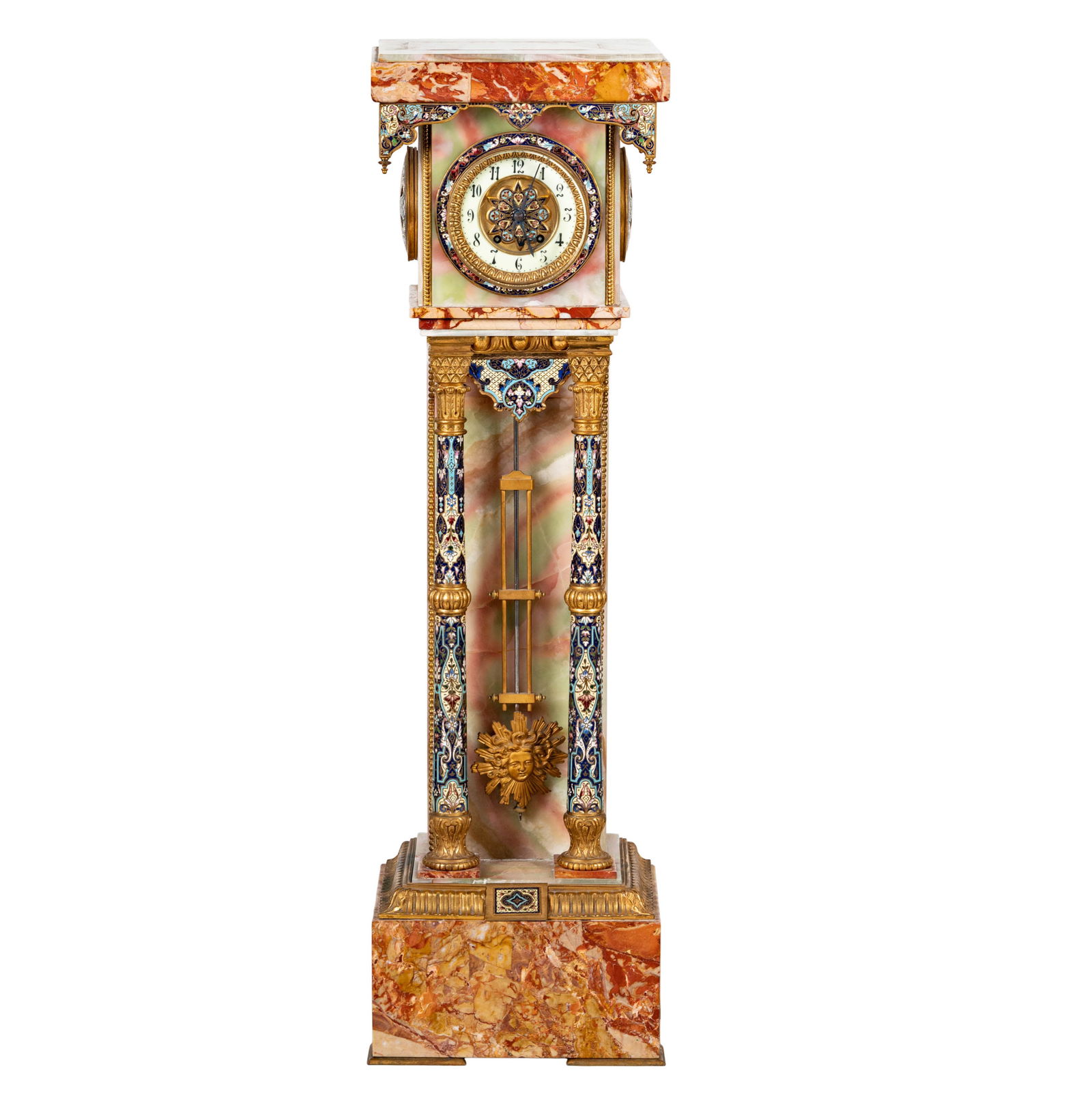 A French Marble, Onyx, and Champleve Pedestal Clock (1 of 15)
