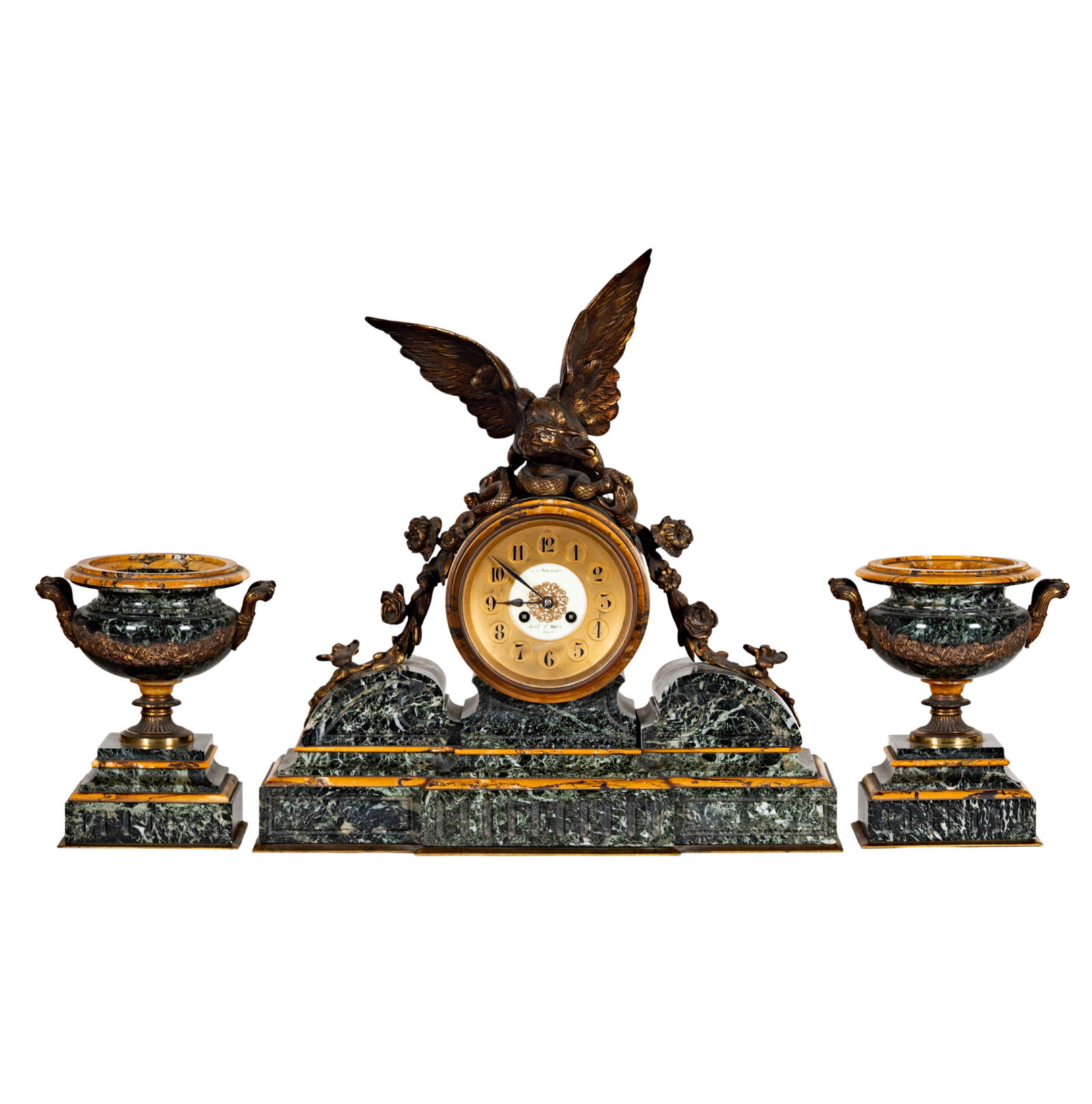 A French Bronze and Marble Three-Piece Clock Garniture (1 of 18)