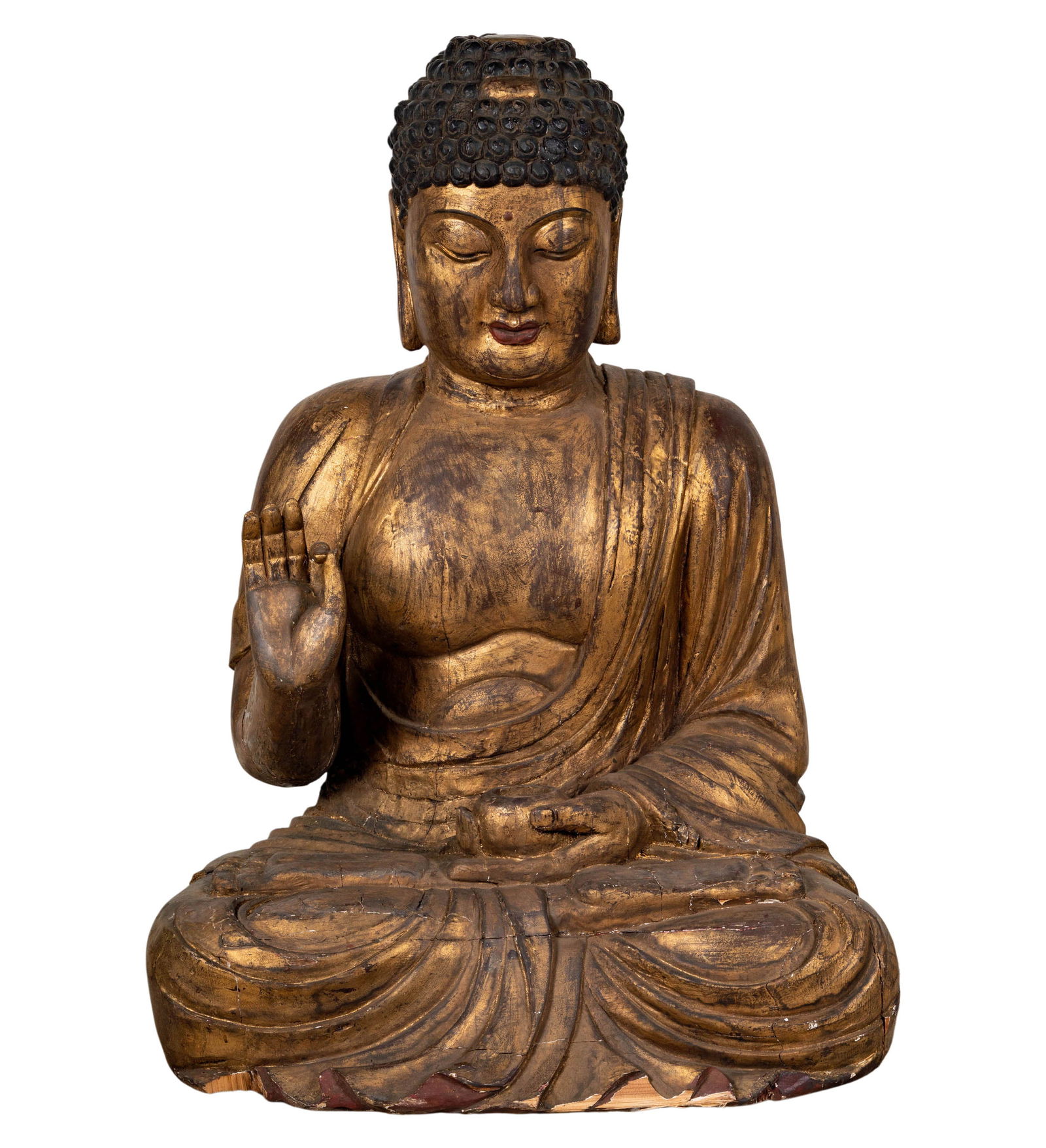 A Chinese Carved Giltwood Life-sized Figure of Buddha (1 of 10)