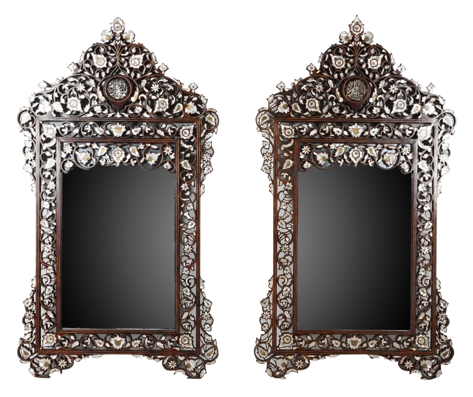 A Pair of Moorish-Style Inlaid Mirrors: 70 x 38 1/2 in.