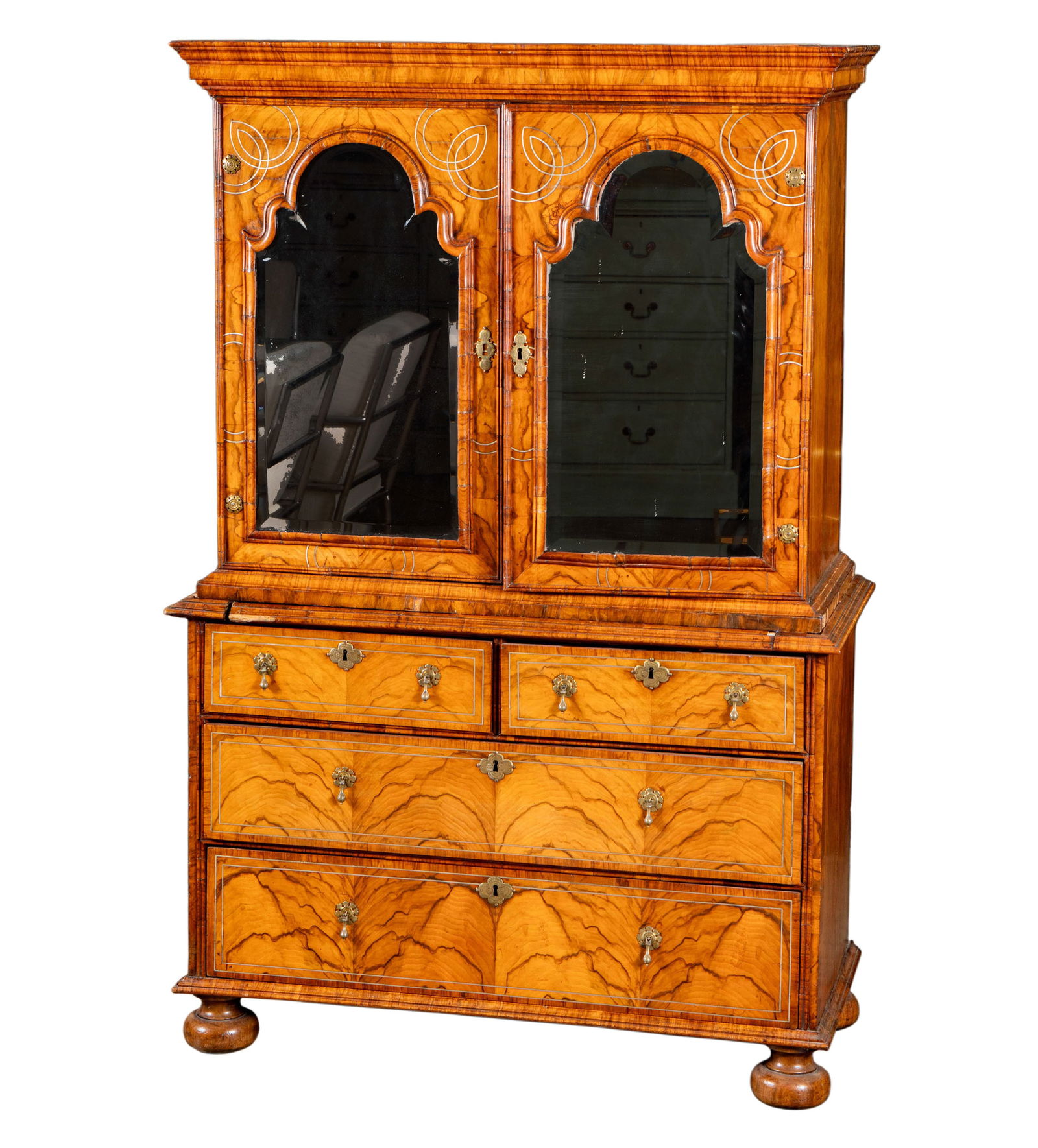 A William and Mary Pewter-Inlaid Burr Elm and Walnut Bureau (1 of 20)