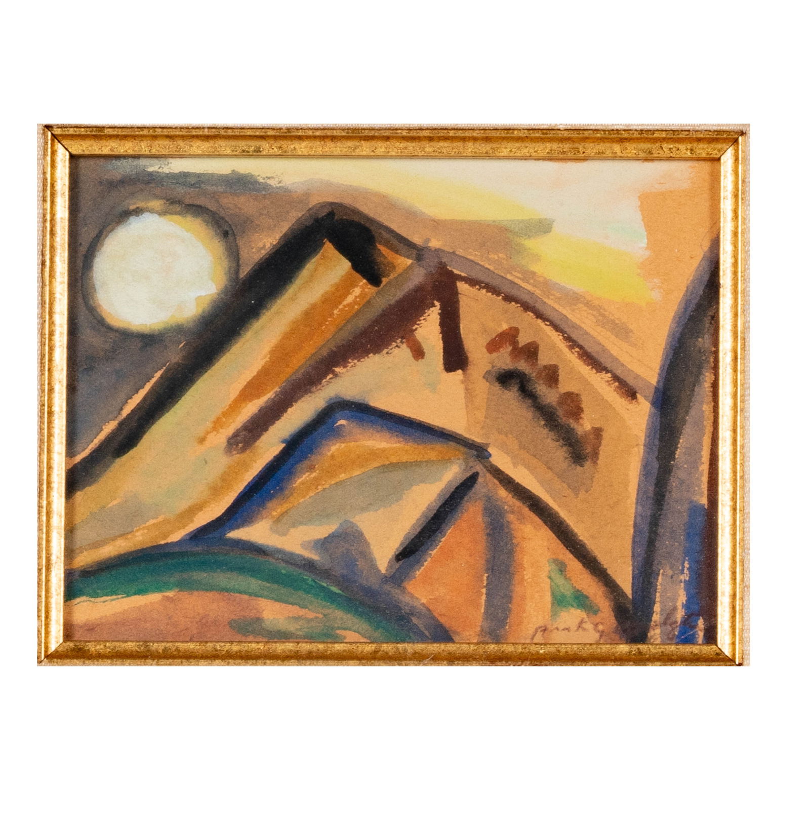 Frank Guy Applegate (1881 - 1931): Moonlight, New Mexico: watercolor on paper, signed lower right, 4 x 5 in., frame: 16 1/2 x 18 in. Provenance: Property from a Santa Fe, New Mexico Estate.