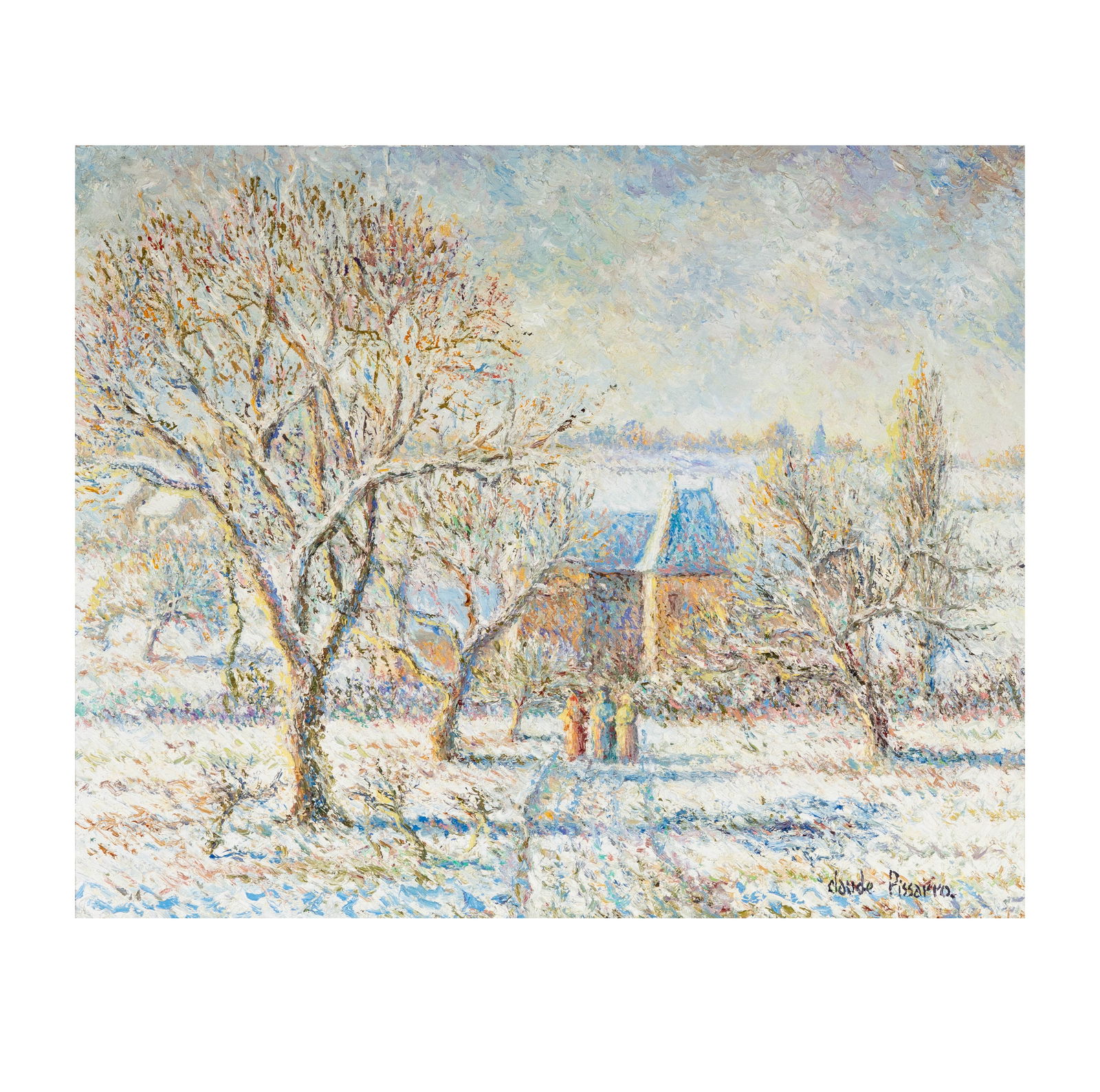 Hughes Claude Pissarro (b. 1935): Neige de Mars au Manoir de Sorosne: oil on canvas, signed lower right, signed again and titled verso, 20 x 24 in., Frame: 29 x 33 in.