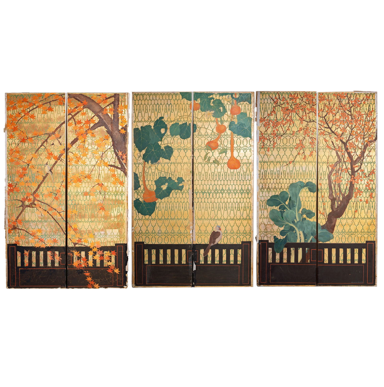 Albert Herter (1871-1950): Six Panels from El Mirasol, Santa Barbara: painted in oil, signed, each panel: 78 x 24 in. (198.1 x 61 cm.),
