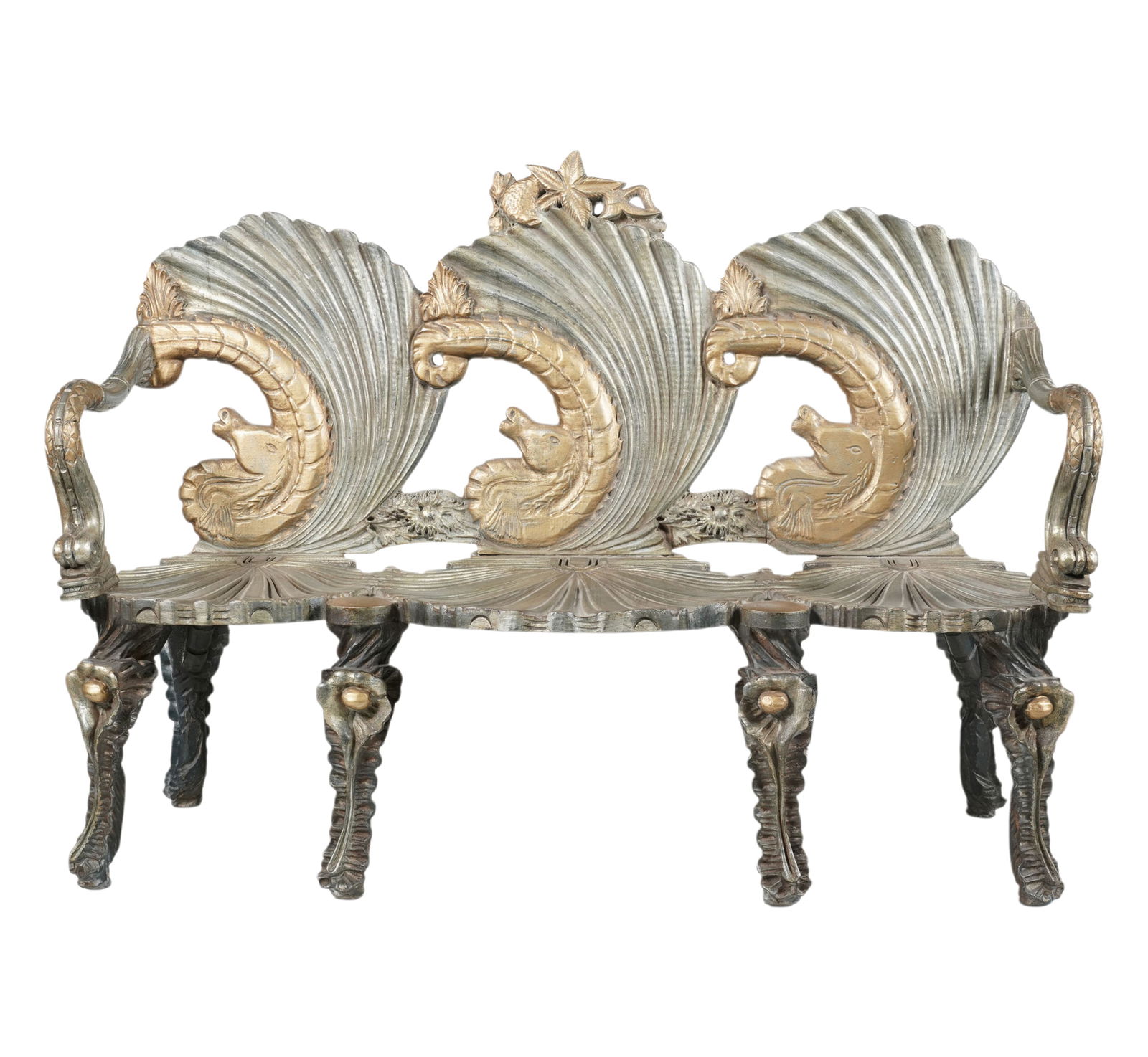 A Rococo-Style Grotto Settee: 40 x 56 x 21.1/2 in., seat height: 16.1/2 in.
