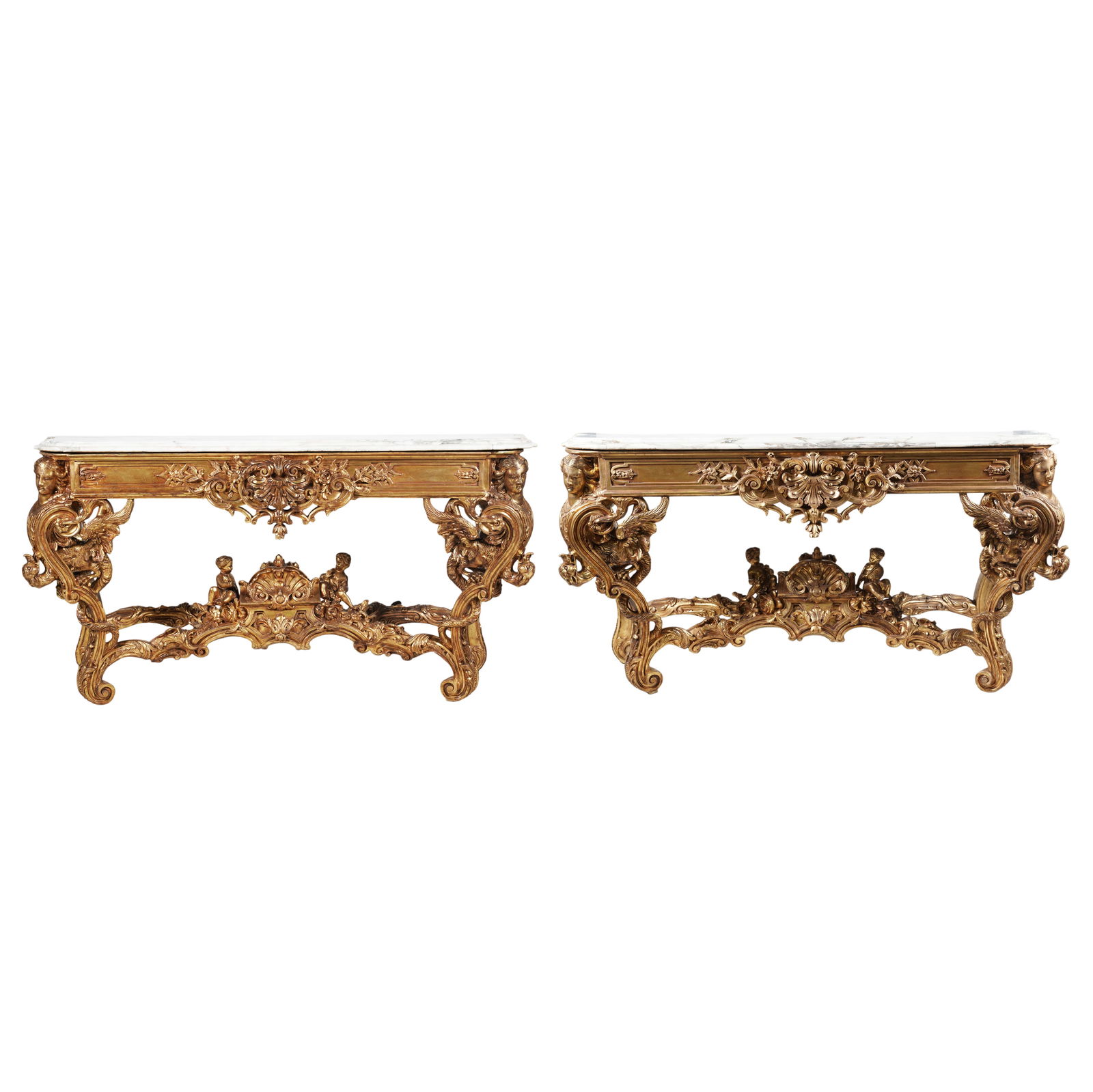 A Pair of Marble-Top Giltwood Console Tables (1 of 17)