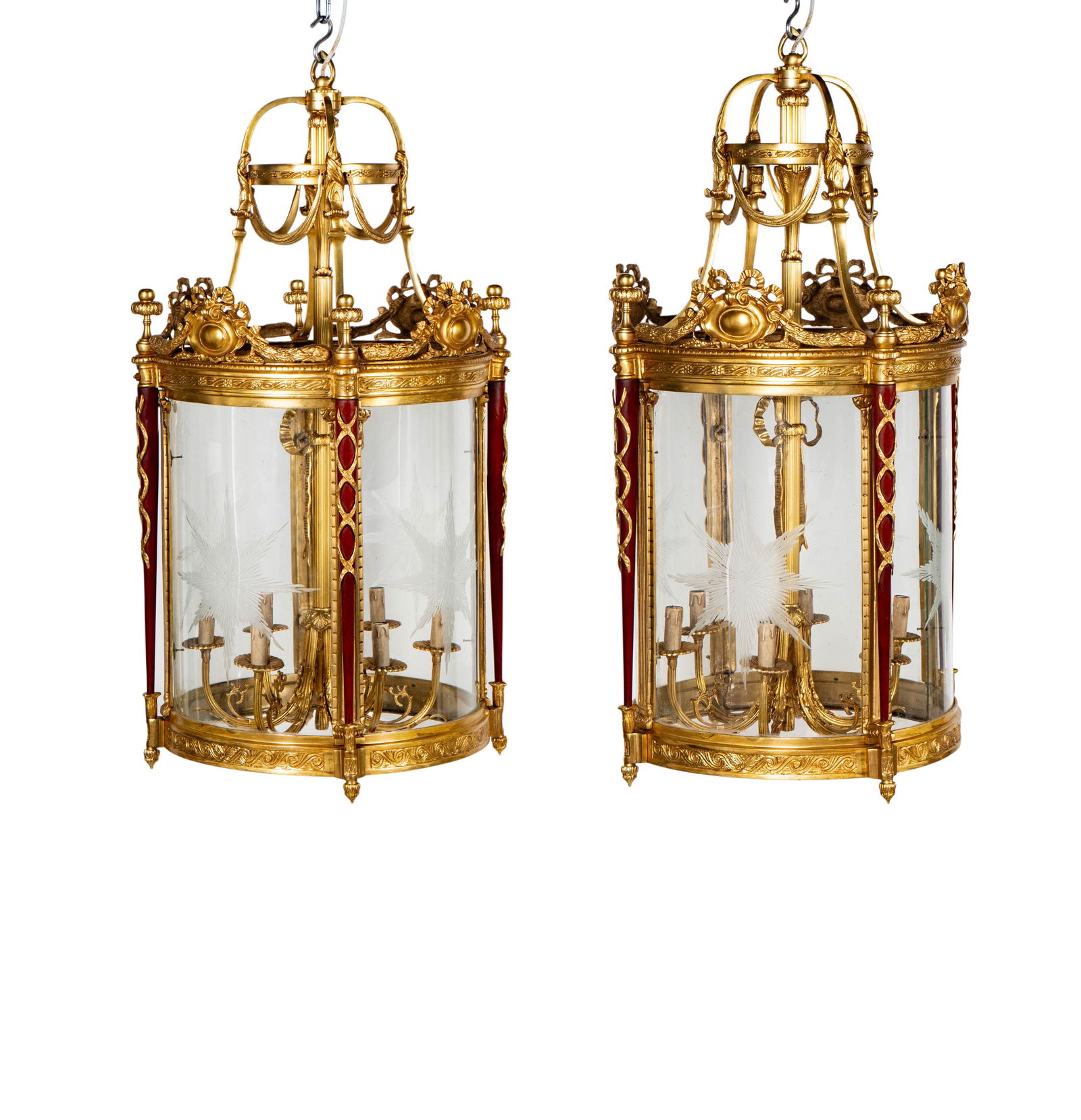 A Pair of Gilt Lanterns: 45 1/4 x 22 x 22 in.
