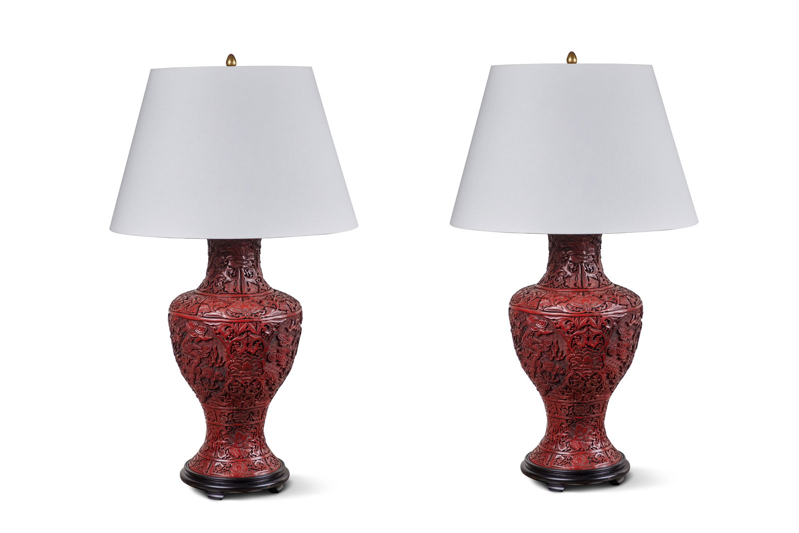 A Pair of Chinese Carved Cinnabar Vases as Table Lamps (1 of 20)