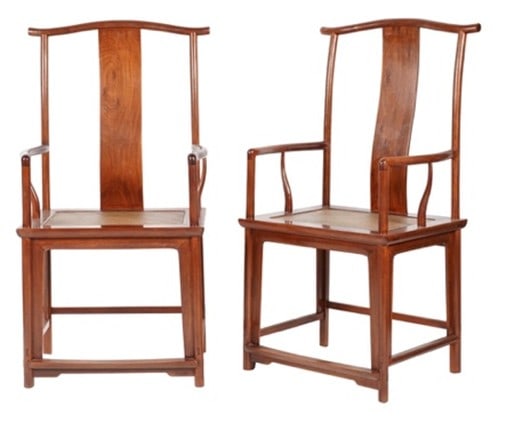 A Pair of Chinese Huanghuali and Mixed Woods Yoke-Back Armchairs (1 of 1)