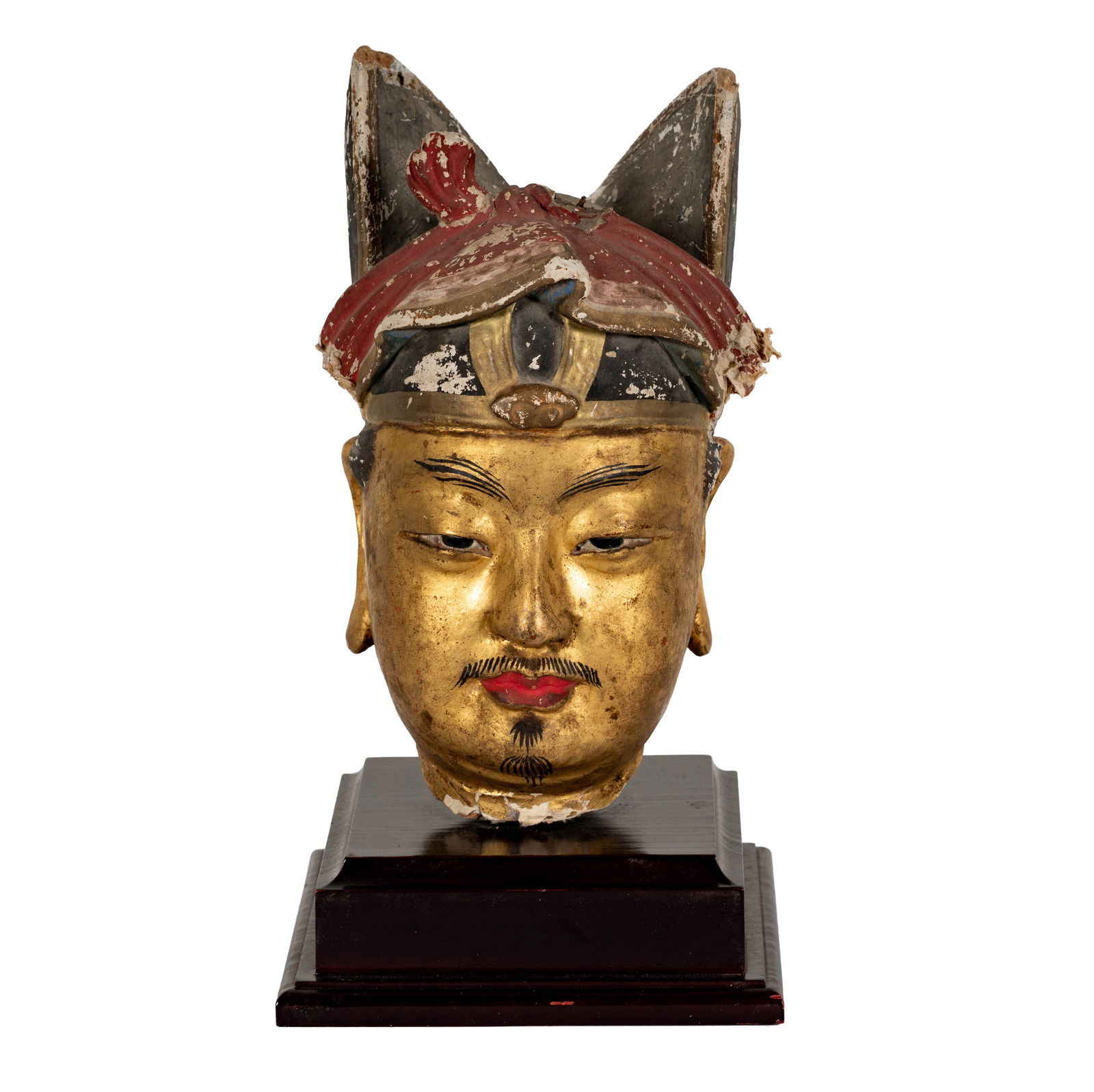 A Chinese Head of Buddha: 12 x 6 x 7, with a fitted wood stand Provenance: Property from a Santa Fe, New Mexico Estate.