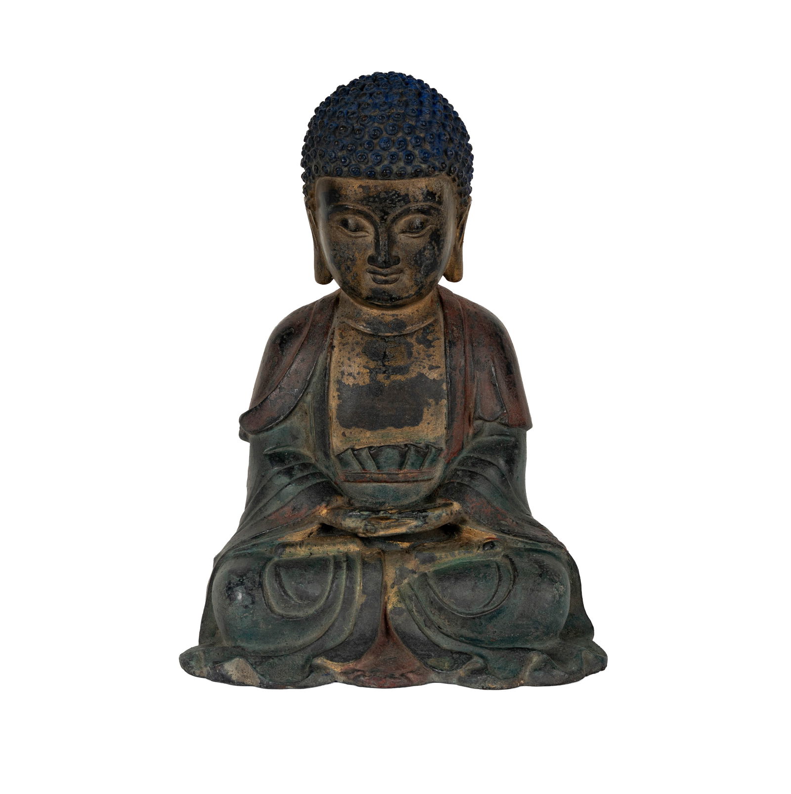 A Korean Polychromed Bronze Figure of Buddha: 15th century, 9 3/4 in. high; Provenance: Property from the private collection of Ed Hardy, San Francisco, CA