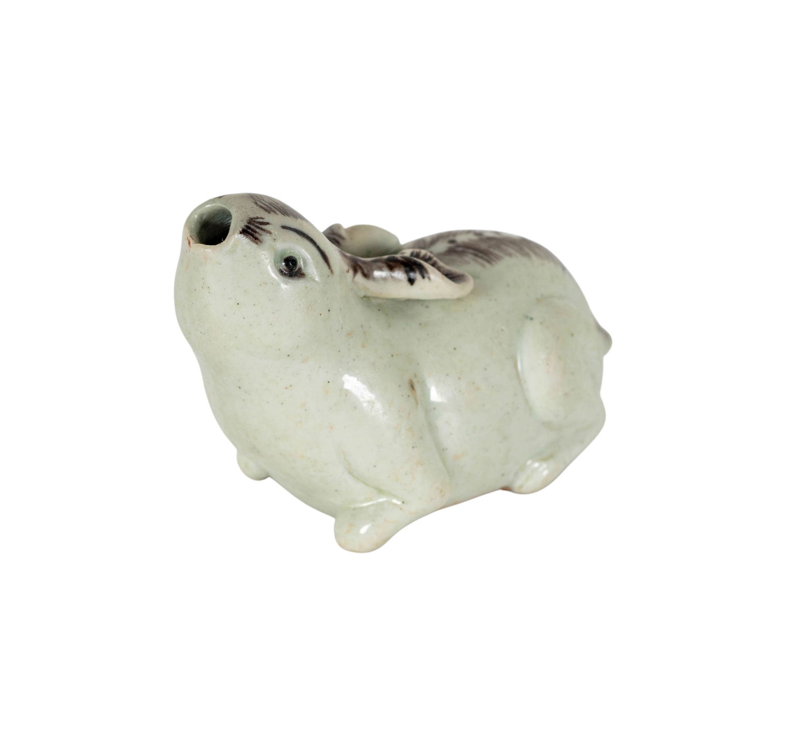 A Japanese Porcelain Crouching Bunny Water Dropper: 19th century, 2 x 2 1/2 x 1 1/4 in.