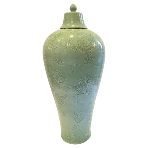 Chinese Celadon Glazed Meiping Covered Jar (1 of 11)