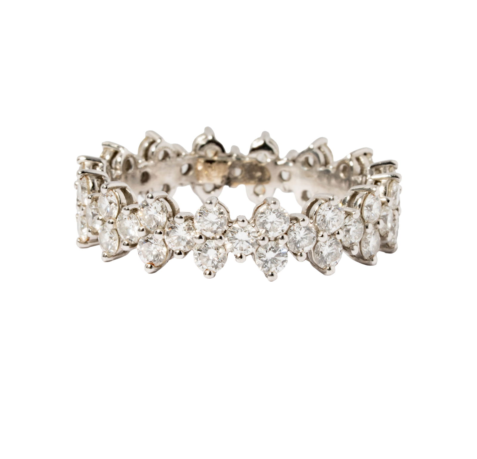 Tiffany & Co. Platinum 'Aria' Diamond Eternity Band: set with 48 small round full-cut diamonds [G-H/VS2] weighing approximately 2.65 carats; size: 10-1/4, weighing 7.2 grams