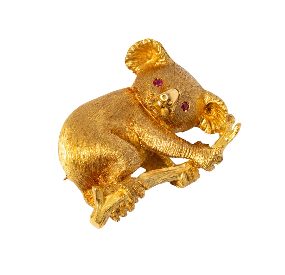 Tiffany & Co., 18 Karat Yellow Gold and Ruby Koala Brooch (1 of 9)