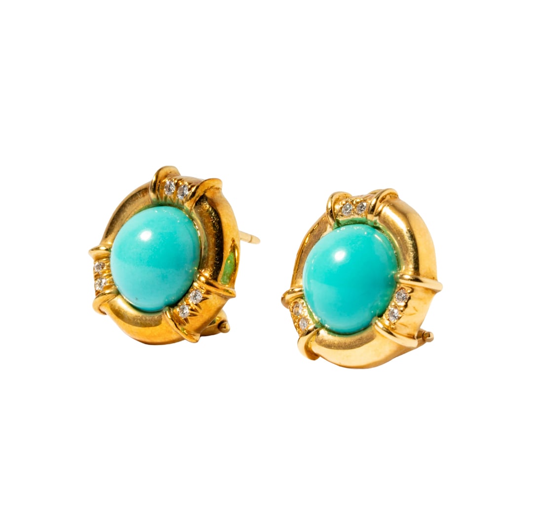 Tiffany & Co. 18 Karat Yellow Gold, Diamond and Turquoise Earrings (1 of 7)