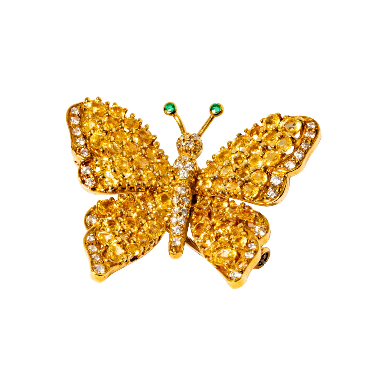 Tiffany & Co. 18 Karat Yellow Gold, Diamond, Yellow Sapphire, and Emerald Butterfly Pin (1 of 9)