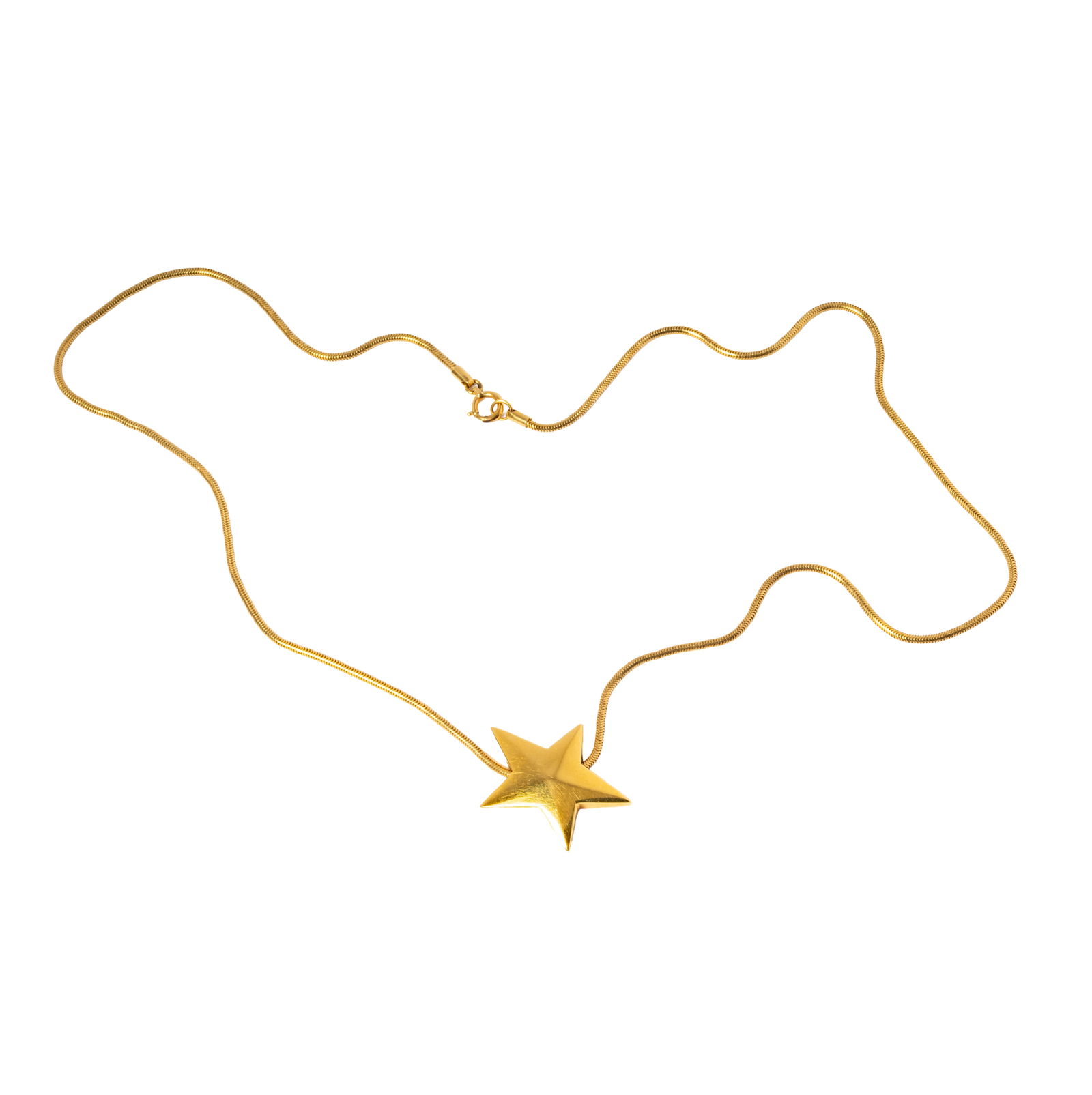 Tiffany & Co. 18 Karat Yellow Gold Star Pendant Necklace: Including one Tiffany Co. star pendant necklace; chain measuring 16 inches long, weighing 9.3 grams;