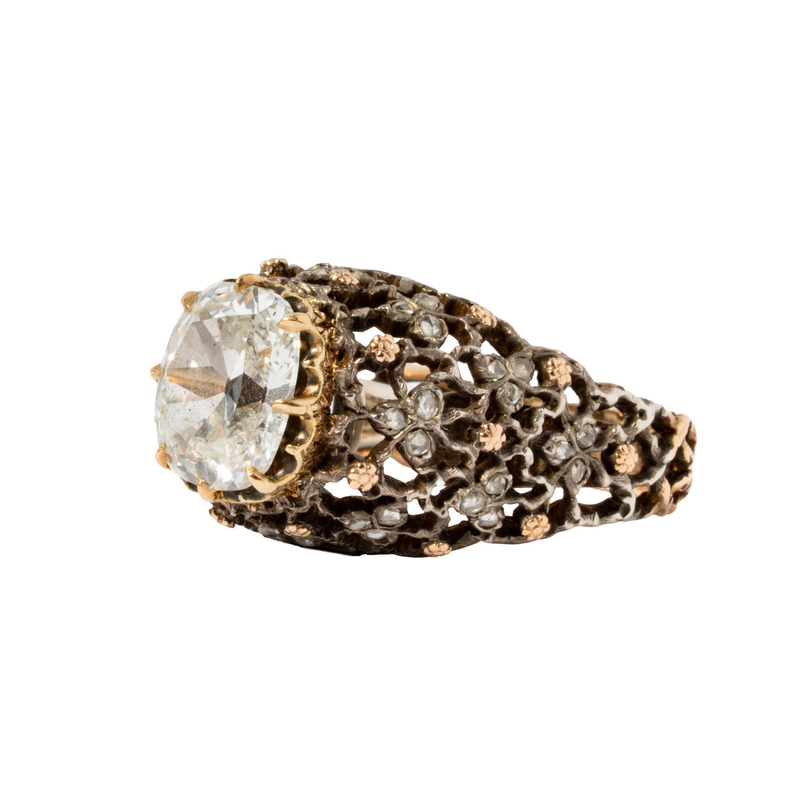 Buccellati 18 Karat Yellow Gold, Oxidized Silver, and Diamond Ring (1 of 7)