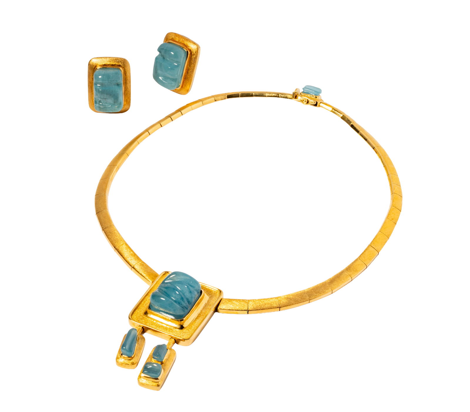 Burle Marx, 18 Karat Yellow Gold, Aquamarine Necklace and Earrings (1 of 15)