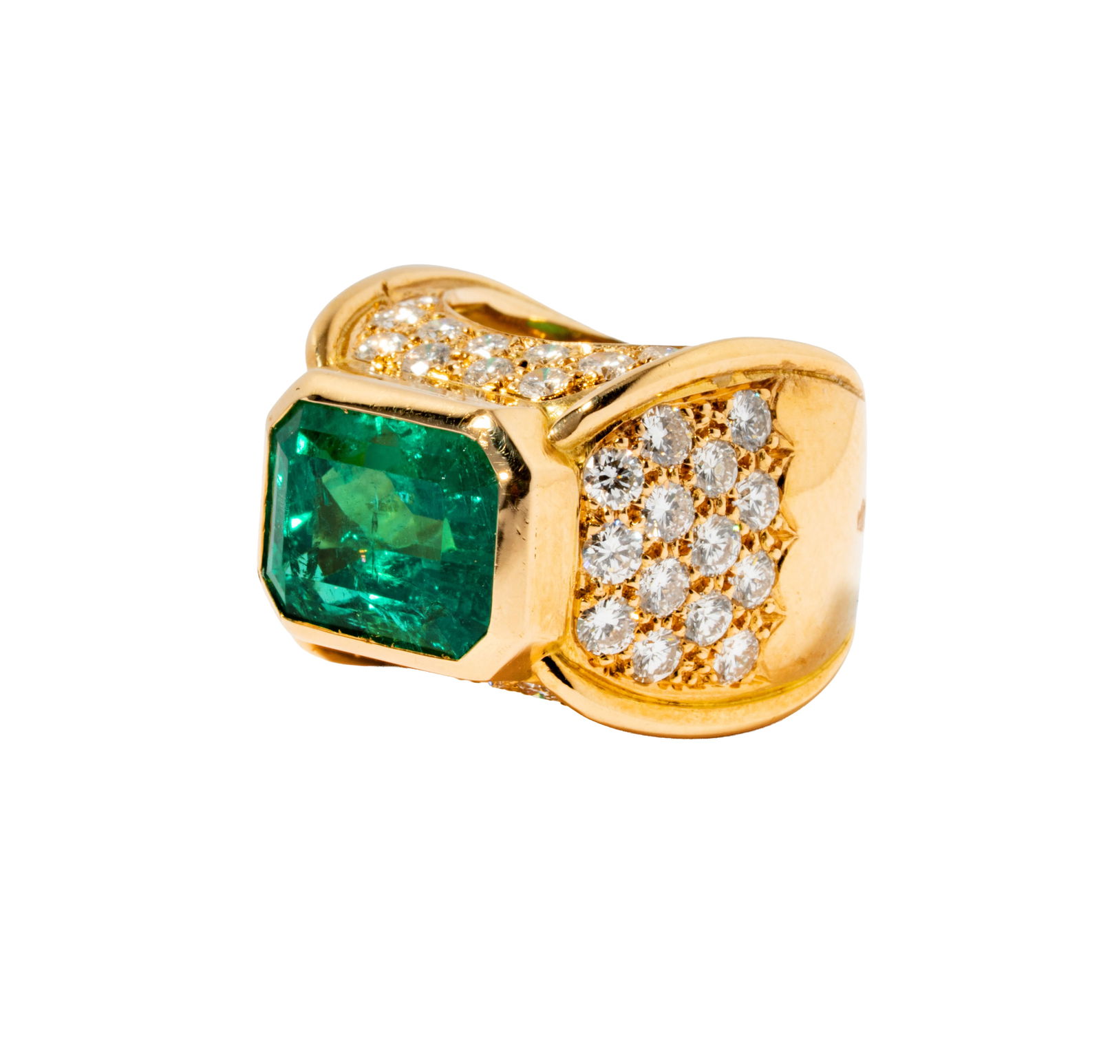 French 18 Karat Yellow Gold Diamond and Colombian Emerald Ring (1 of 12)