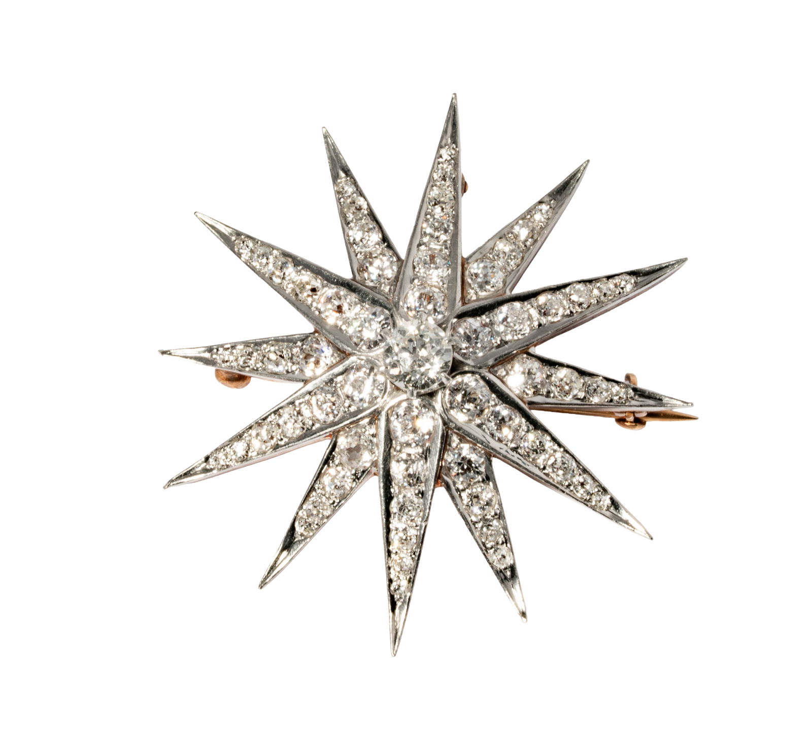 Platinum-Topped 14 Karat Yellow Gold Diamond Sunburst Brooch/Pendant (1 of 6)