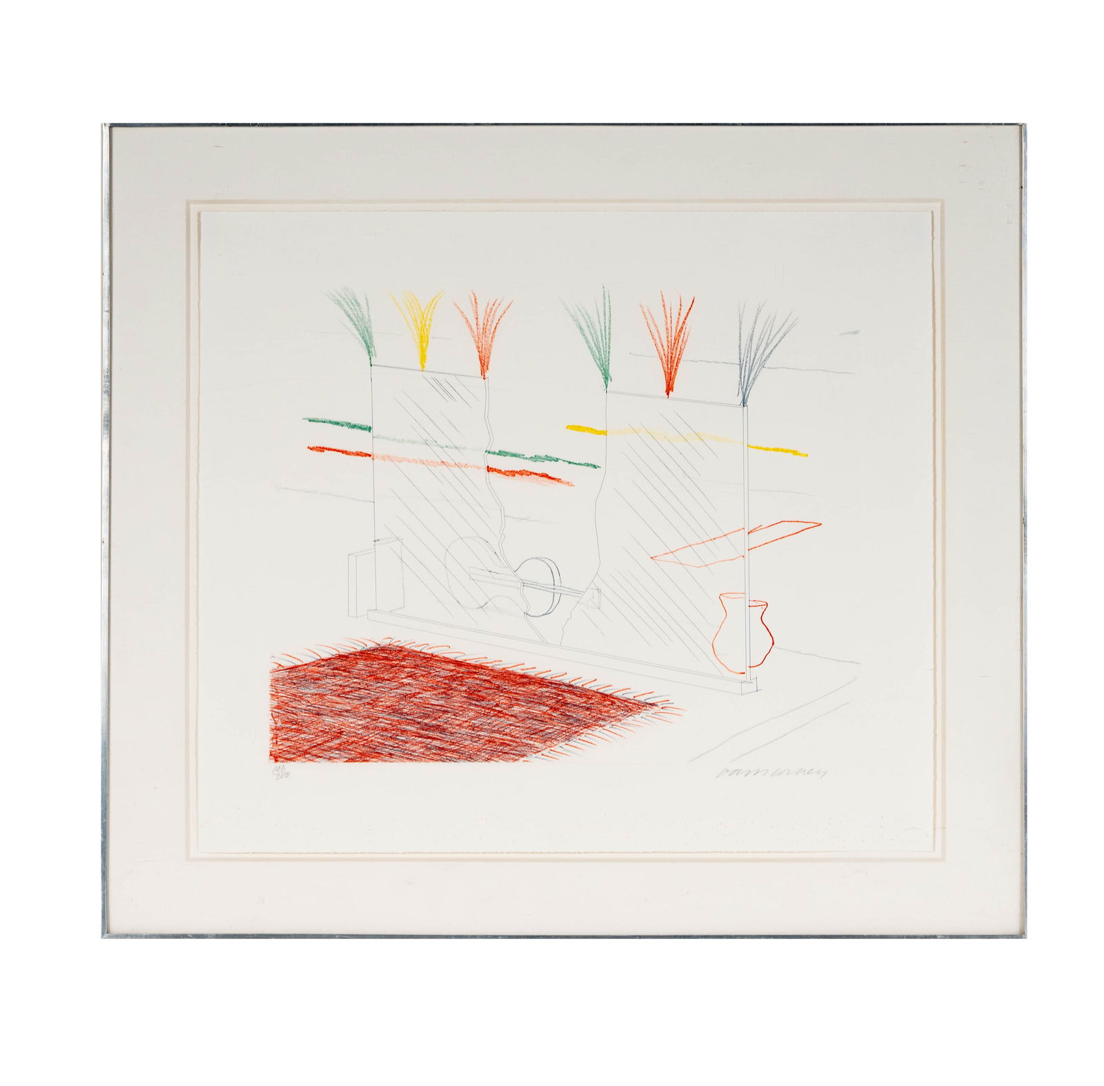 David Hockney (b. 1937): On It May Stay His Eye: from The Blue Guitar portfolio,etching and aquatint in colors, 1977,ed. 103/200,signed and numbered, sheet: 18 x 20 1/2 in., frame: 23 1/4 x 26 1/4 in.