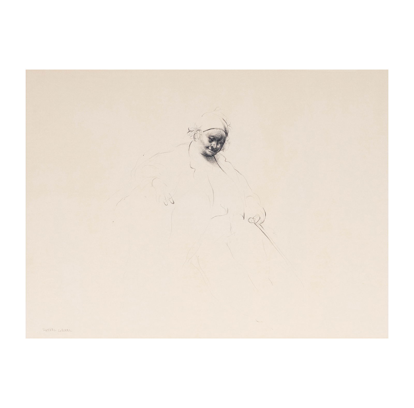 Rafael Coronel (1932-2019): El Borracho (The Drunkard): ink on paper, signed lower left, titled to label verso, and with handwritten inscription to backing Con gran placer to Mr. and Mrs. Seigel Los Angeles California - Coronel 19[illegible]; 23 x 17 1/2