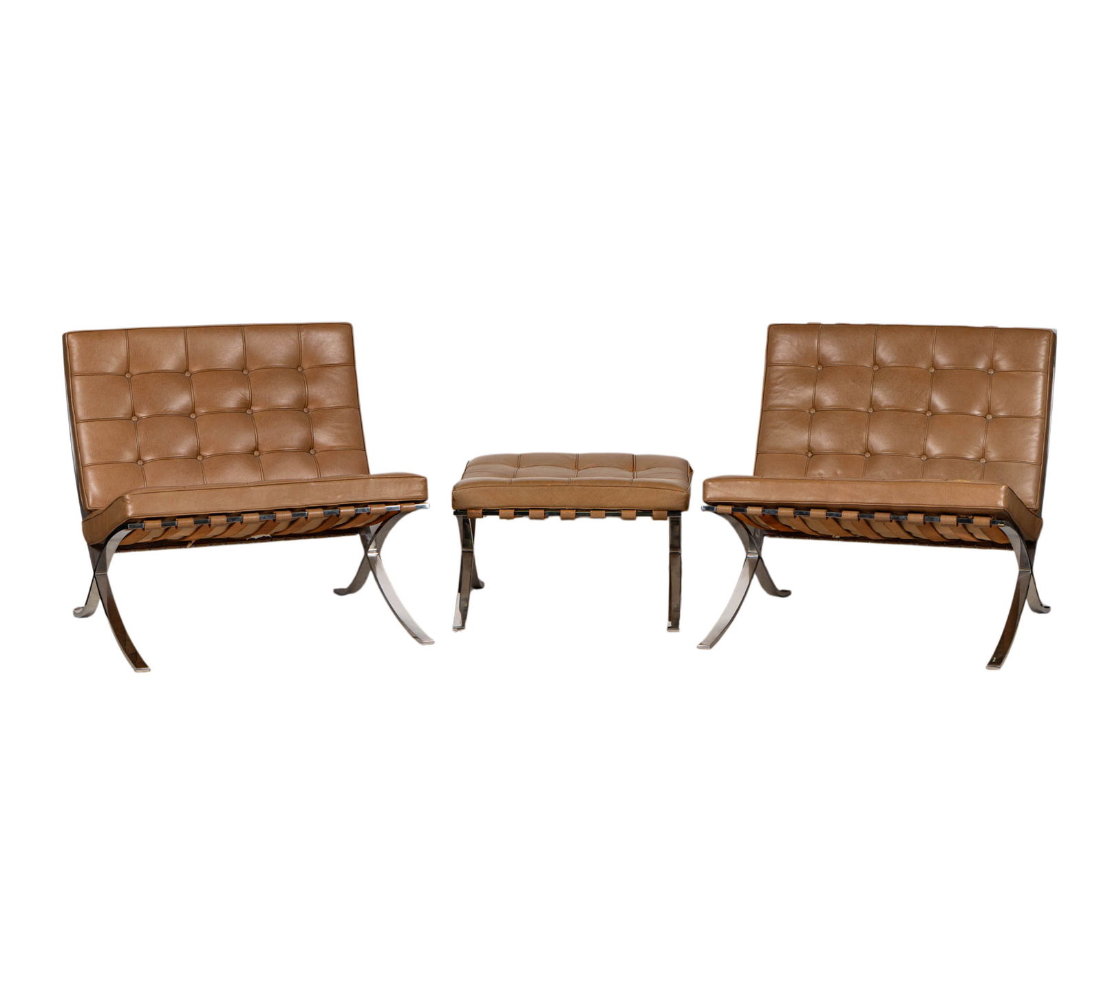 Ludwig Mies van der Rohe for Knoll: Two Barcelona Chairs and an Ottoman (1 of 20)