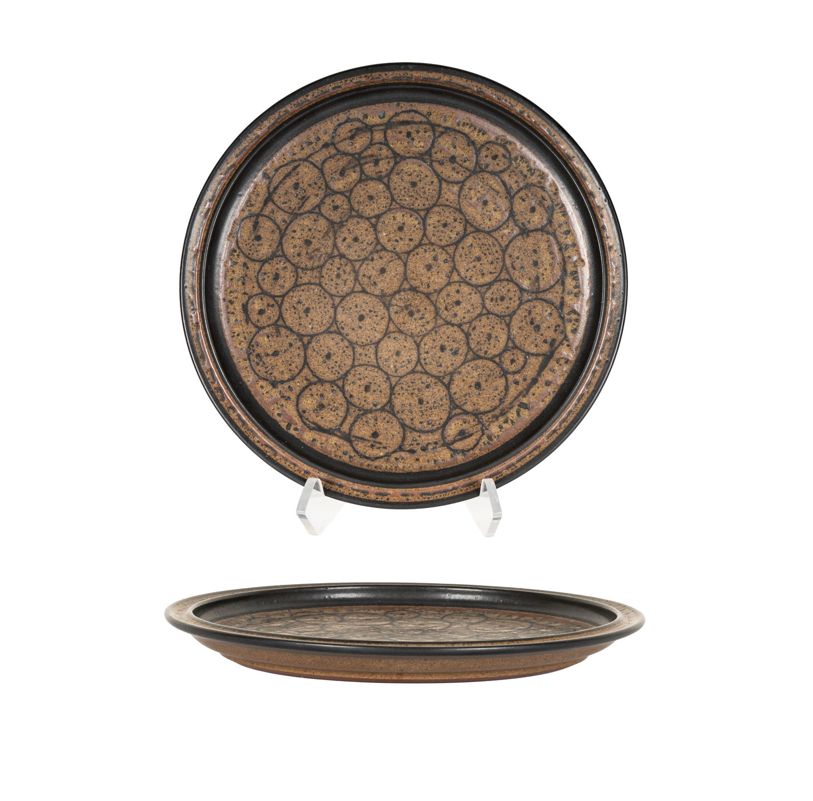 Harrison McIntosh (1914-2016): Charger: glazed stoneware, signed with impressed initials and paper label to underside, 11 1/2 in. dia.