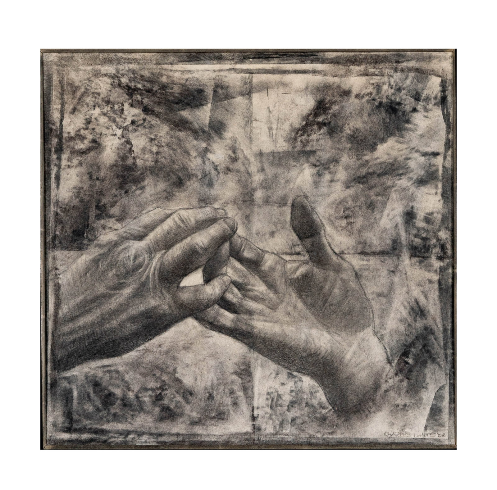 Charles Wilbert White (1918 - 1979): I Have a Dream Series No. 3: charcoal on paper, 1968, signed and dated lower right, titled to Exhibition label verso, sight: 15 x 15 1/2 in., frame: 22 1/2 x 23 1/4 in.