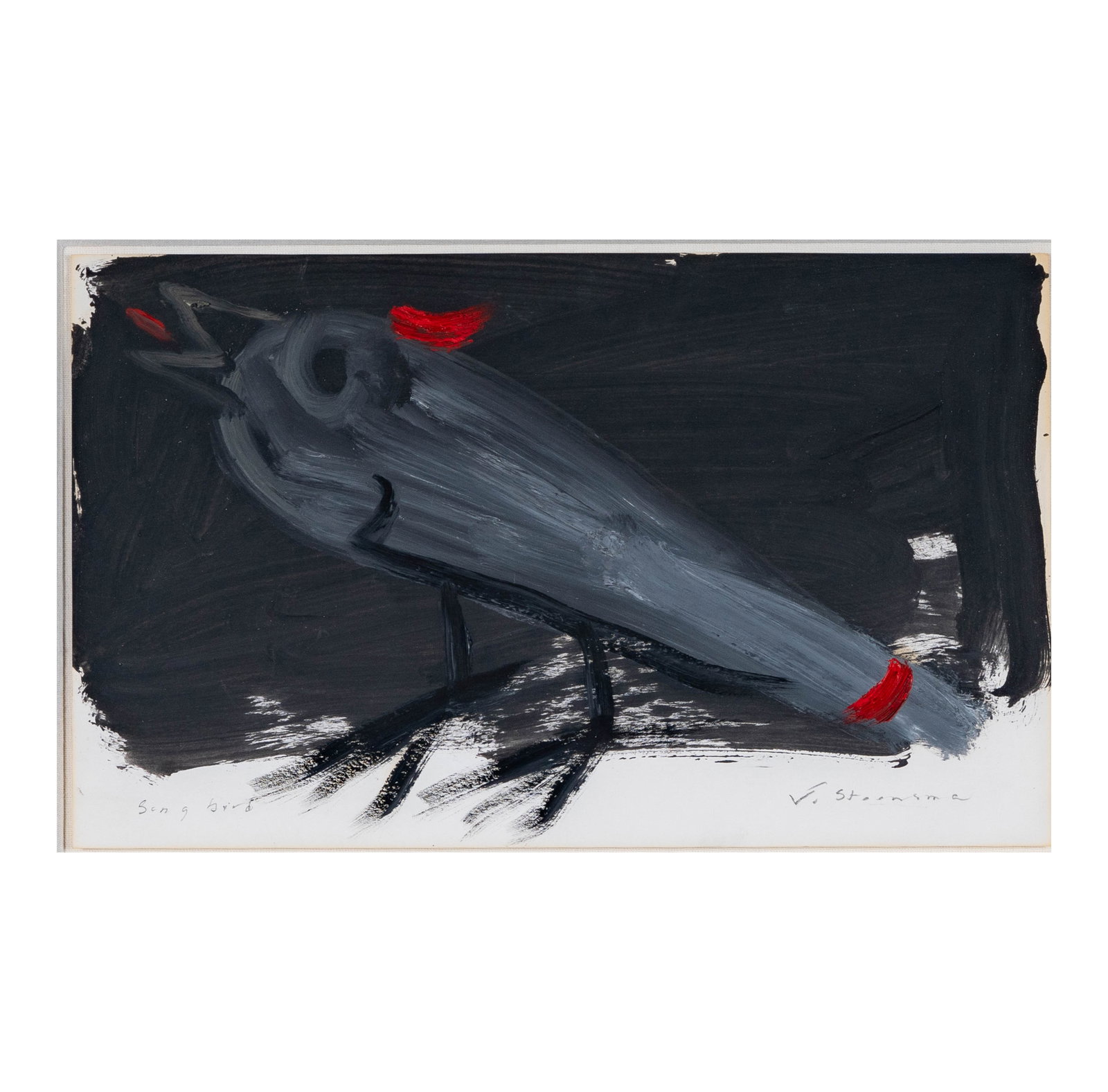Jay (John Jay) Steensma (1941 - 1994): Song Bird: oil on paper, signed and titled, 8 1/2 x 13 3/4 in., frame: 15 1/4 x 20 1/2 in.