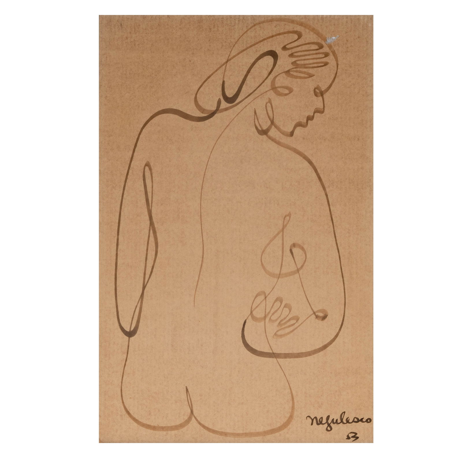 Jean Negulesco (1900 - 1993): Seated Nude Figure: ink on paper, 1953, signed and dated lower right, sight: 29 1/4x 19 1/4 in. frame. 32 x 22 in.