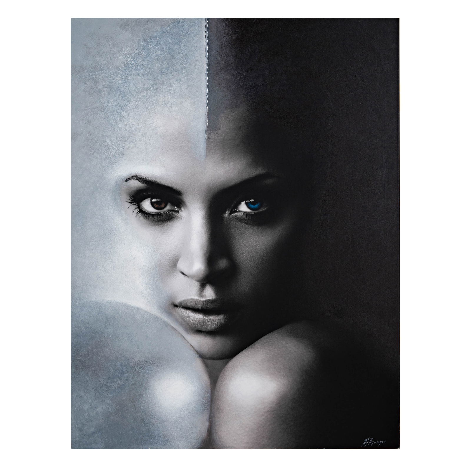 American Modern School, Portrait of a Woman: acrylic on canvas, signed illegibly lower right, 70 1/2 x 53 1/2 in.