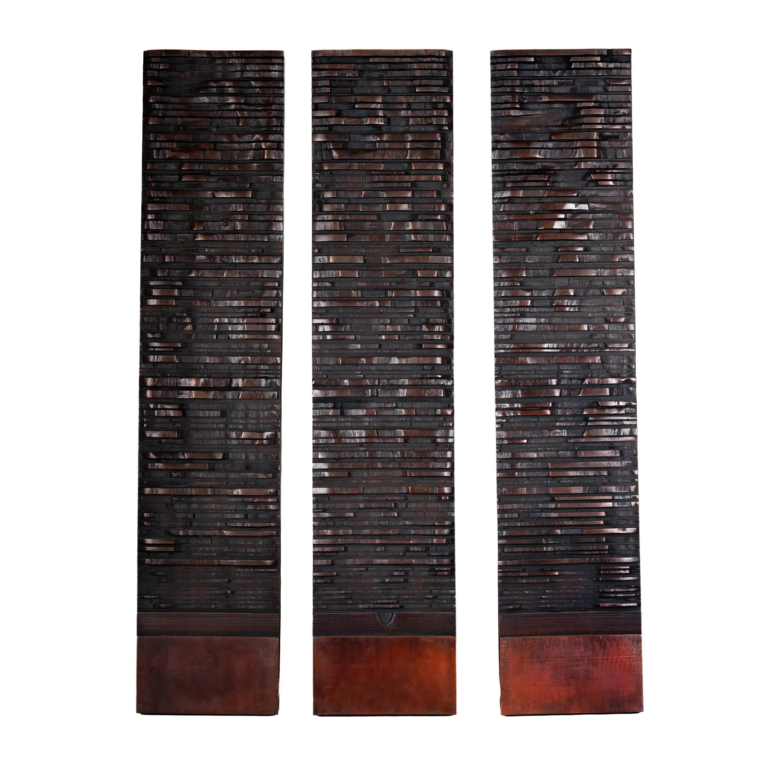 Arlo Namingha (b. 1972): Untitled (Triptych): bronze, 2004, ed. 1/9, signed, dated and numbered in casting, each panel: 47 x 10 in.