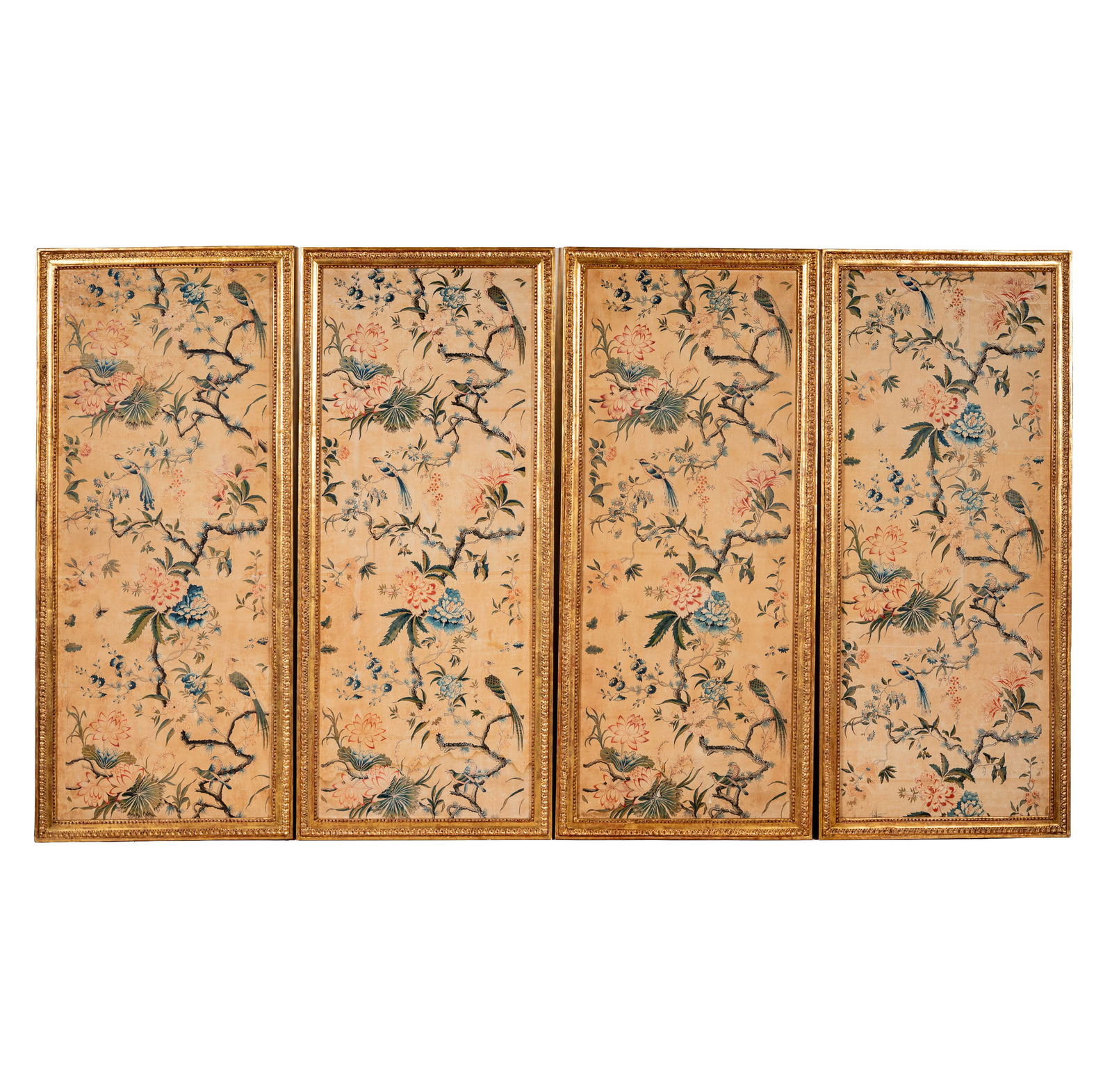 A Set of Four Chinoiserie Wallpaper Panels: eachmounted to wood panel and framed, each frame:61 1/2 x 27 in.