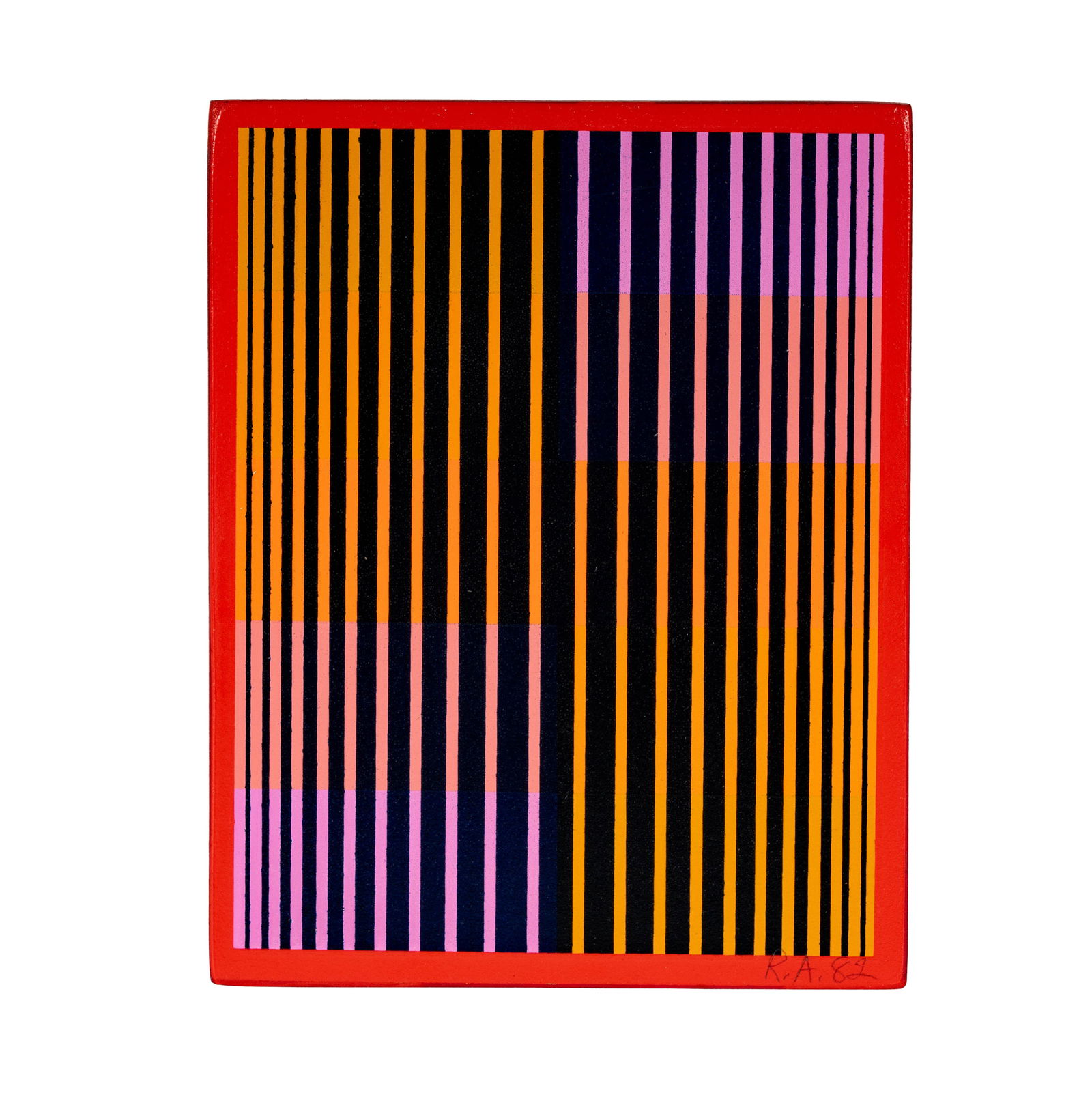 Richard Anuszkiewicz (1930-2020): Abstract: 1982, enamel on board, pencil signed and dated lower right, 7 x 5 1/2 in.