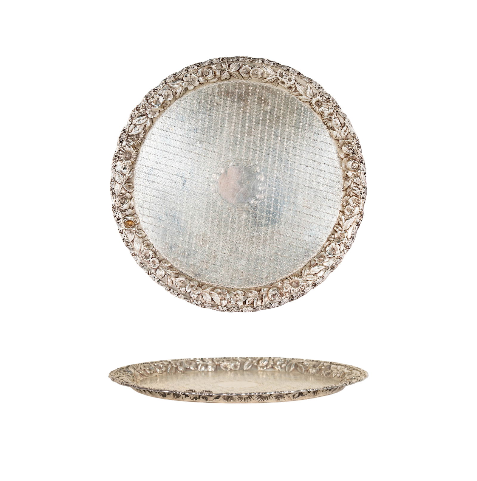An American Sterling Repousse Round Drinks Tray (1 of 9)