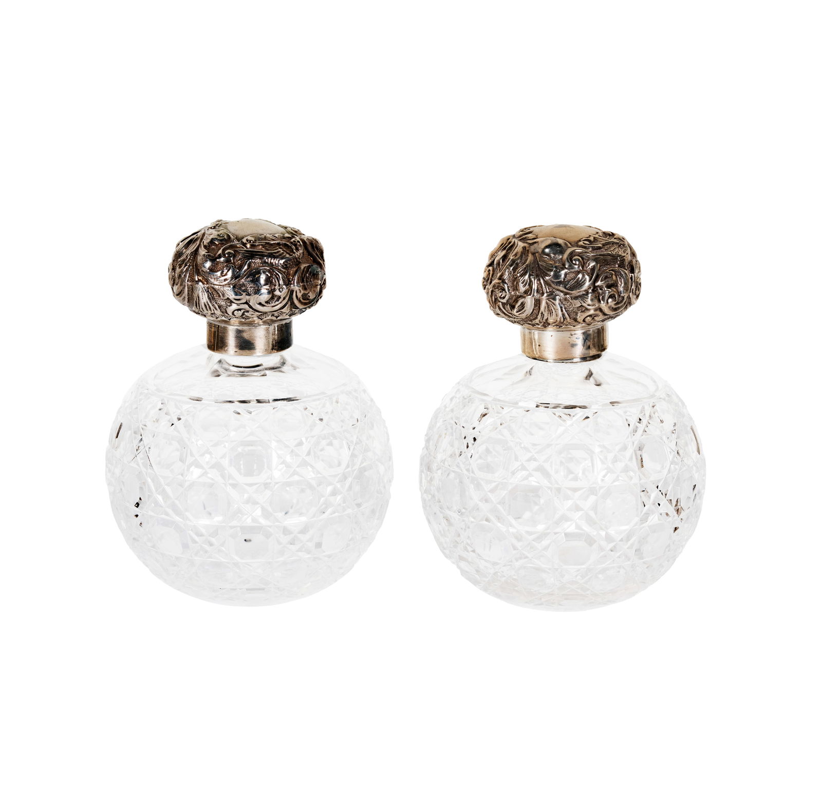 Pair of English Sterling and Cut Glass Large Perfumes (1 of 14)