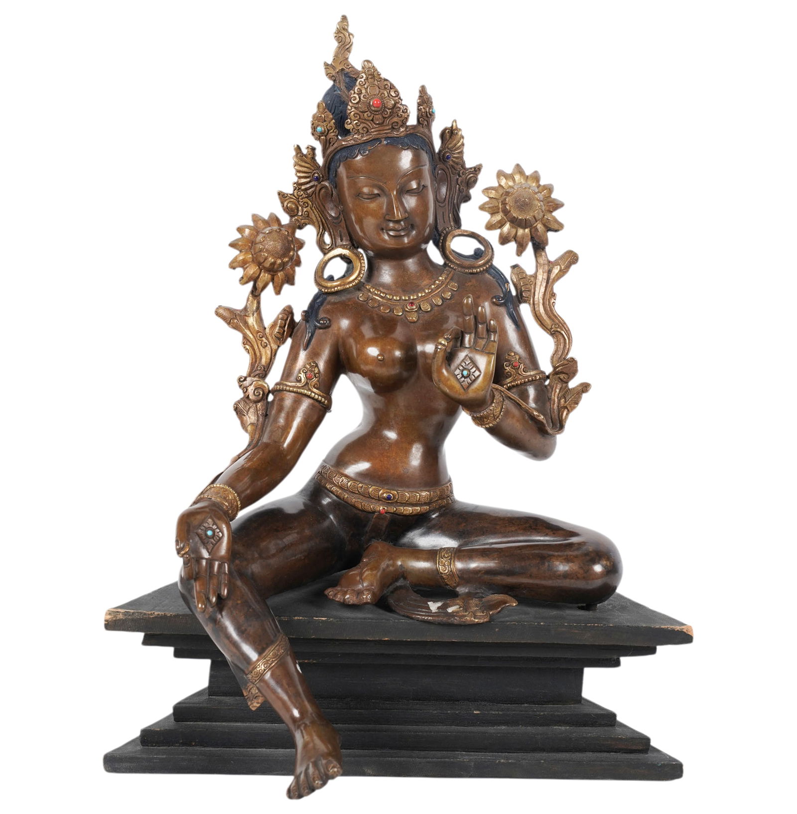 A Tibetan Seated Bronze Buddha: no visible signature, 15 x 10 x 10 in.