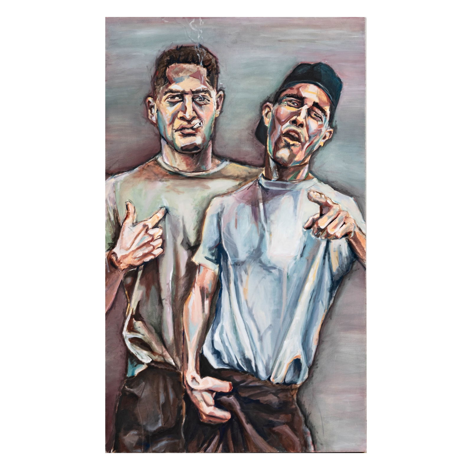 Contemporary Painting of Two Figures: acrylic on canvas, signed verso to stretcher, 60 x 36 in.