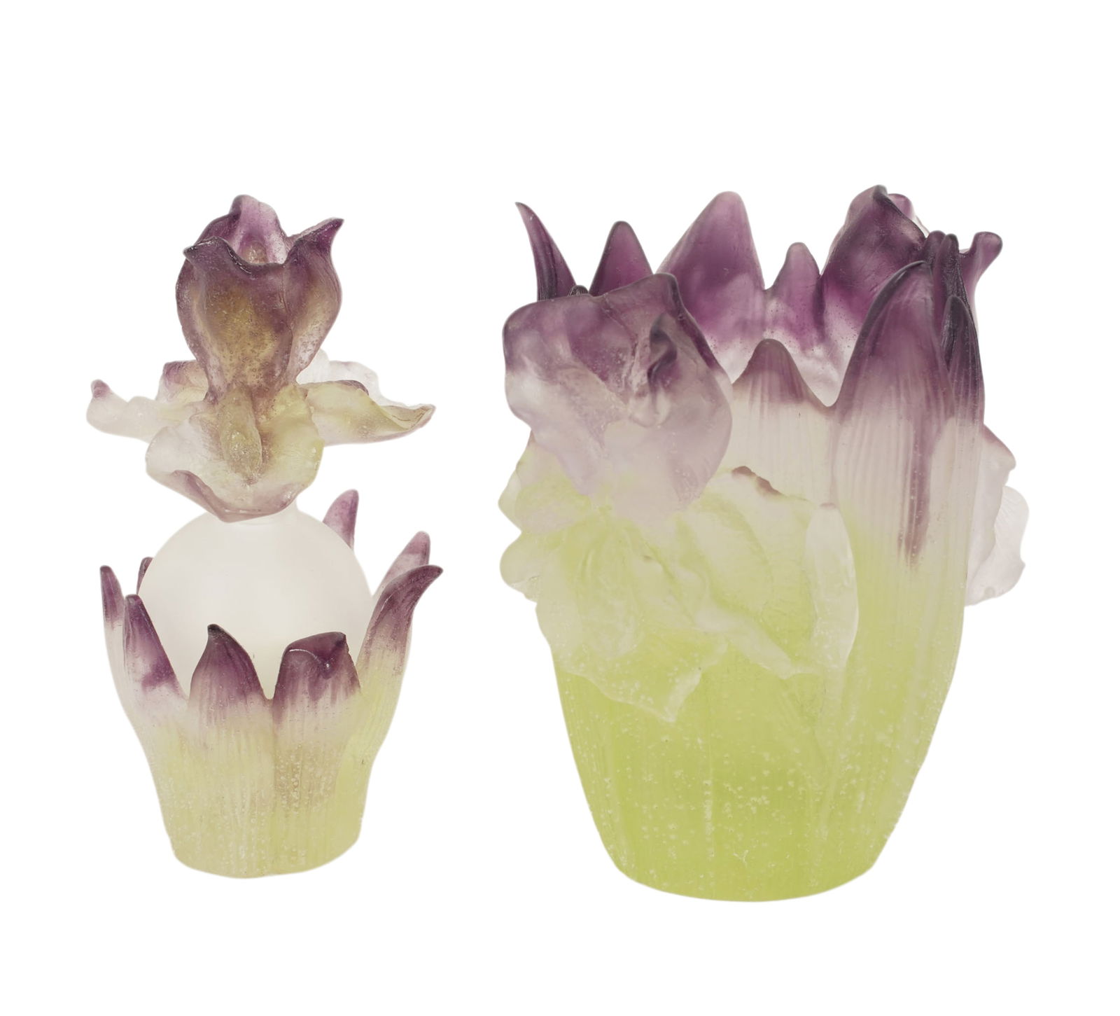 Two Daum Pate de Verre Table Articles: vase and perfume, each signed, each: 5 in. high
