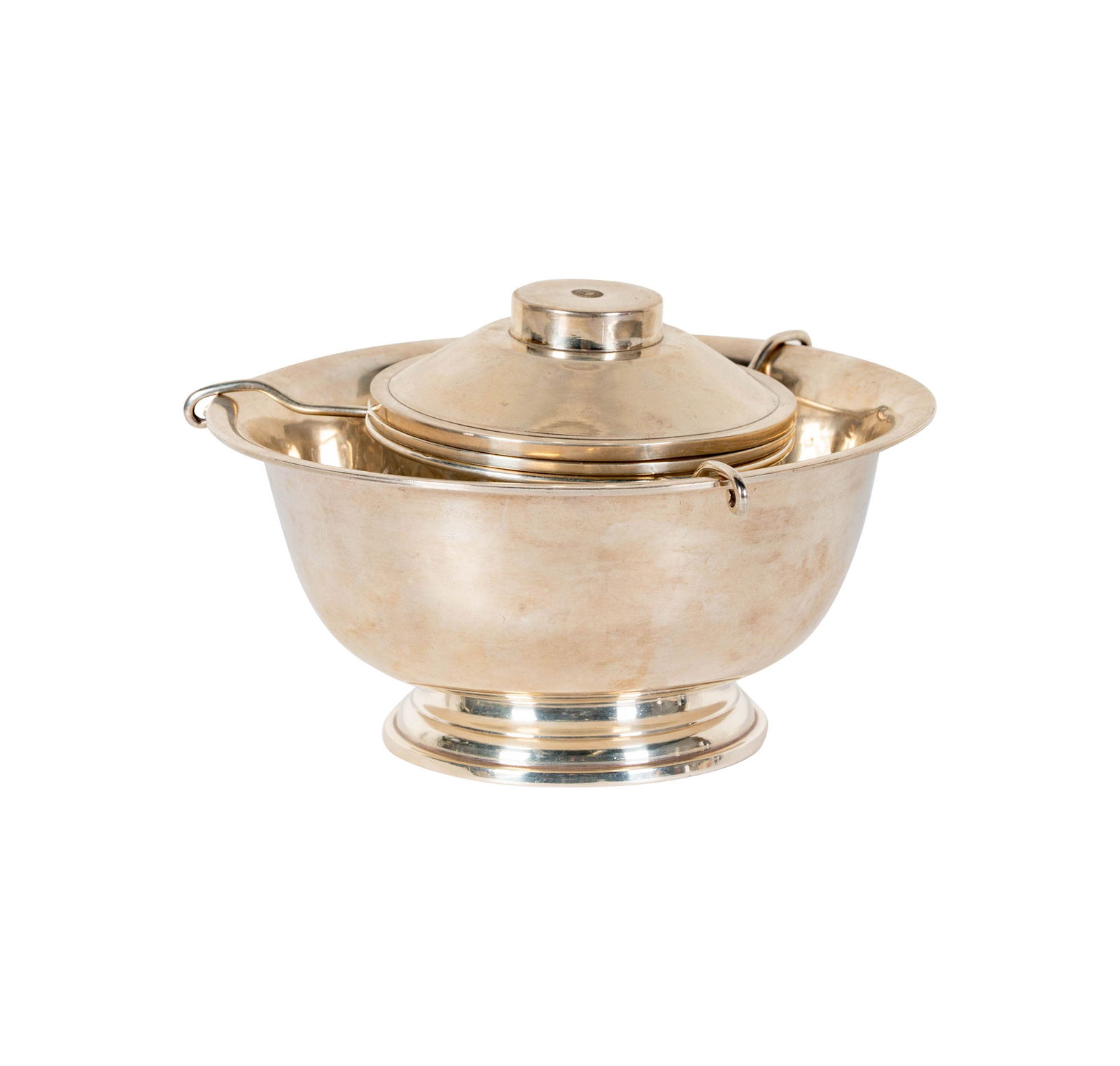 Sterling Caviar Bowl with Hermes Insert: marked sterling to underside, 6 x 8.25 in.