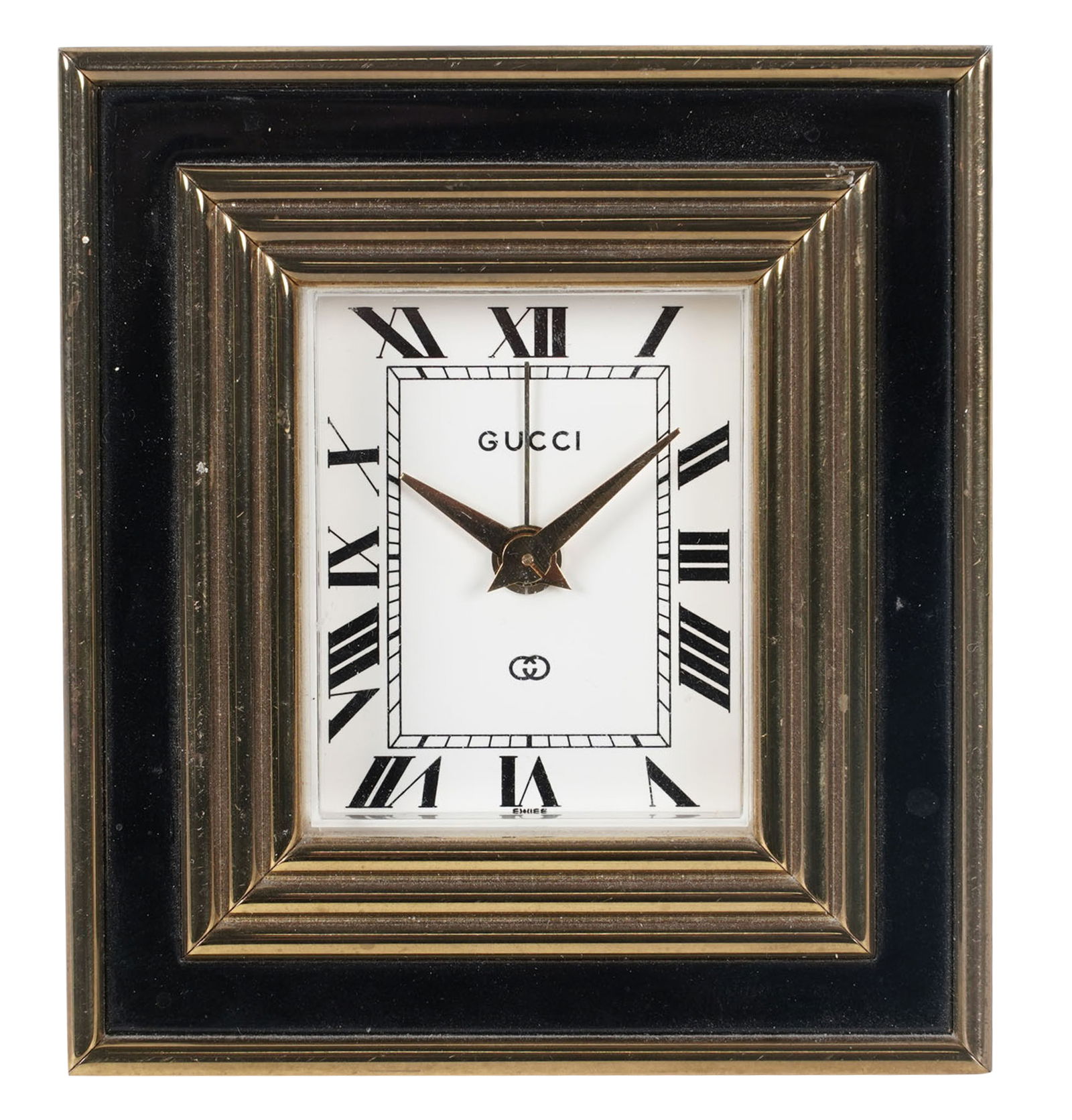 Gucci Desk Alarm Clock: marked Gucci to clock face, 4 x 3 3/4 in.