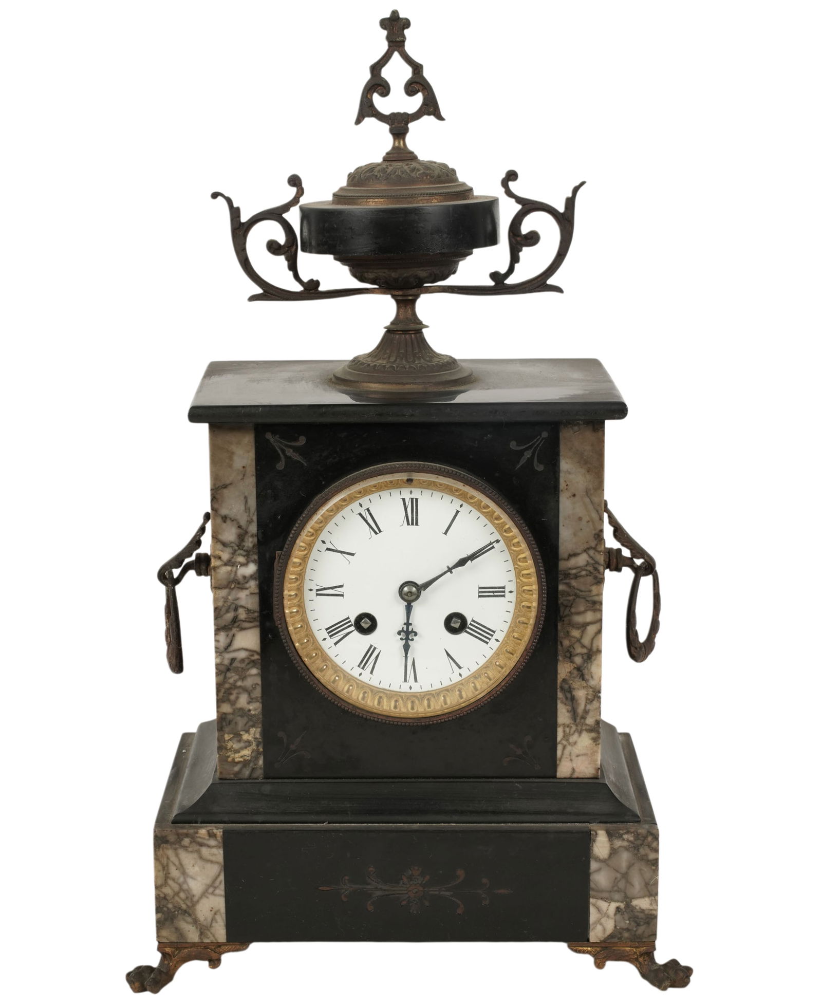 French Bronze, Marble, and Slate Mantle Clock (1 of 6)
