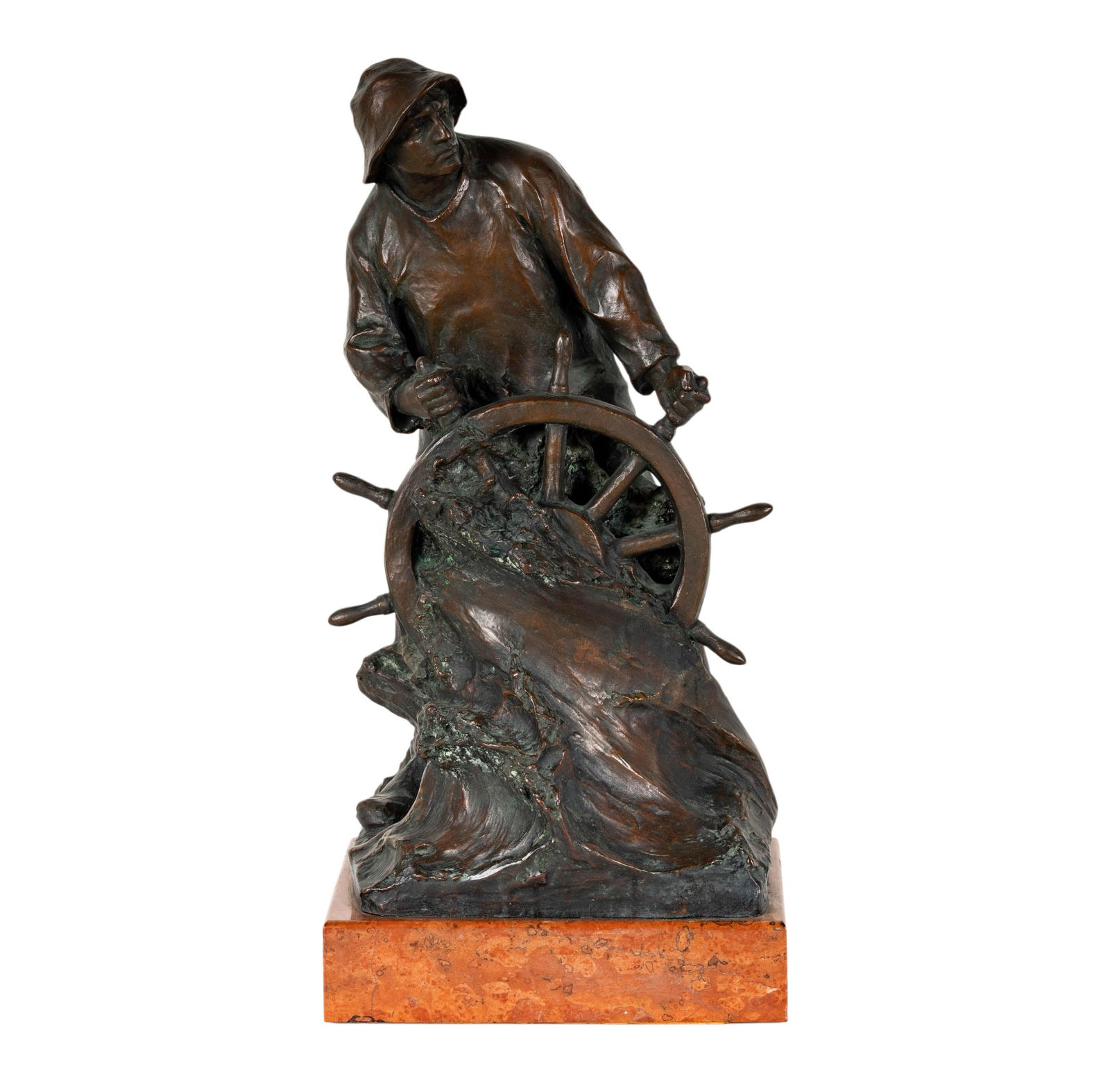 Hans Muller (1873 - 1937), Steuermann: bronze on marble base, signed in casting, 22 x 10 1/2 x 8 in.