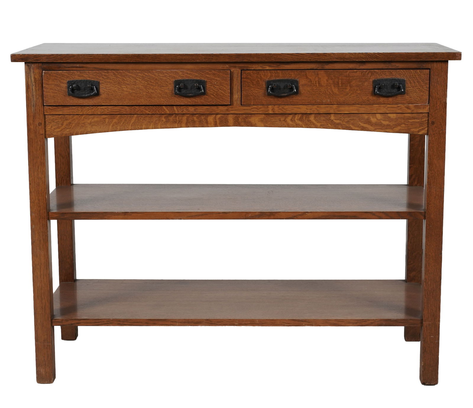 A Stickley Oak Server: Signed to the interior drawer. 34 x 44 x 18 in.