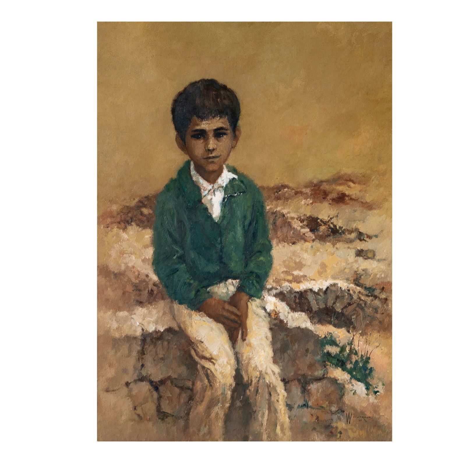 William (Sunny) Weintraub (1926 - 1991), Portrait of a Boy: oil on canvas, 1965, signed and dated lower right, 26 3/4 x 19 in., frame: 35 1/2 x 27 1/2 in. Property from the Estate of Ernest E. Warsaw, Second Lieutenant, U.S. Army Air Forces, navigator with