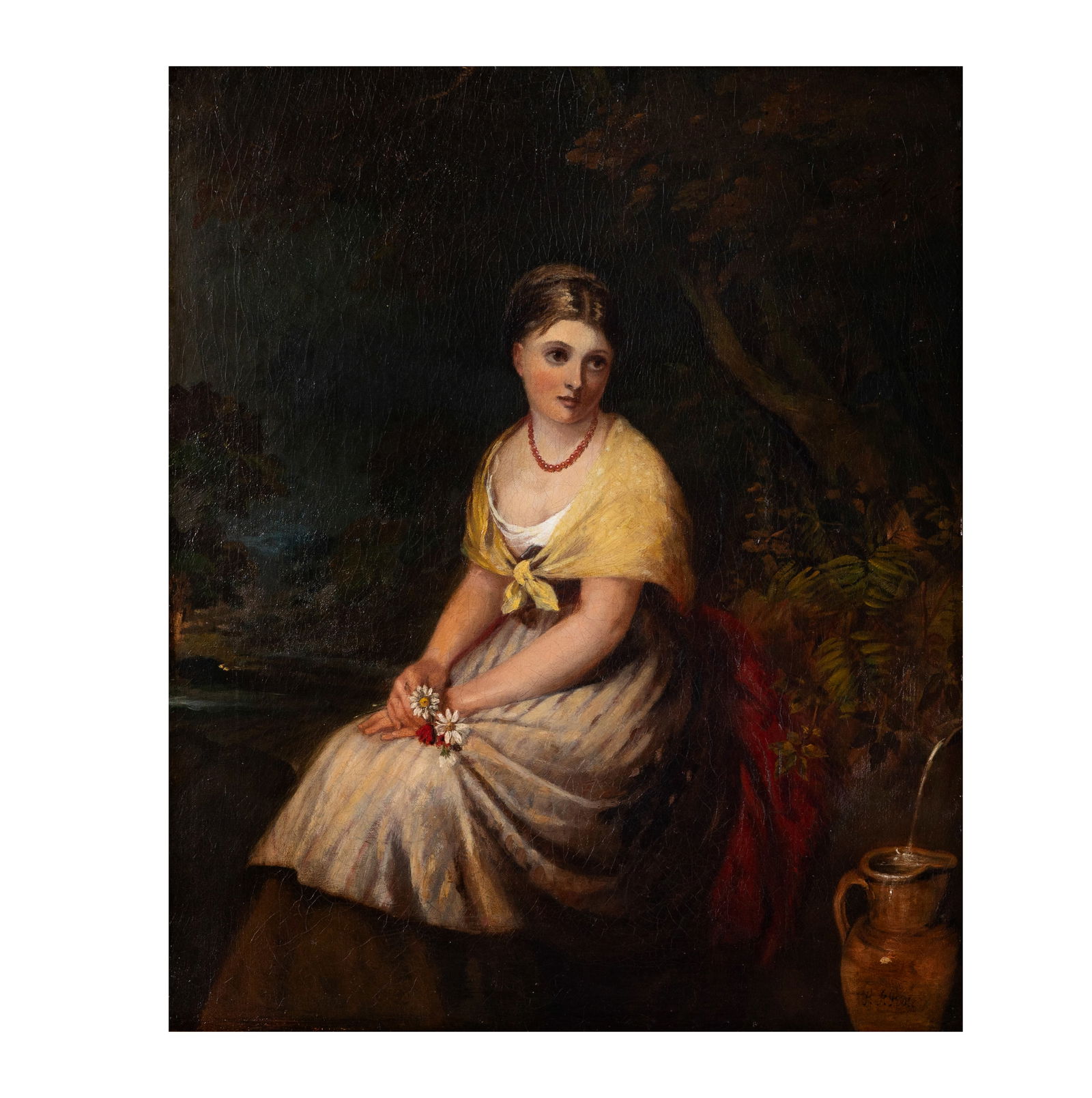 Portrait of a Seated Lady: oil on canvas, relined, signed lower right, canvas: 24 x 20 in., frame: 28 x 24 in.