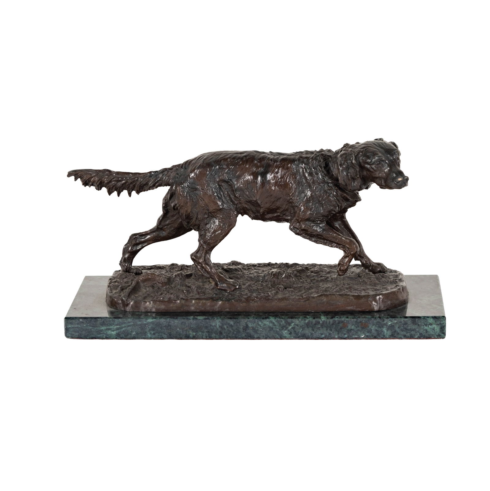 After P. J. Mene, setter: bronze casting of a setter, on marble plinth, overall: 7 x 13 1/2 x 5 in,